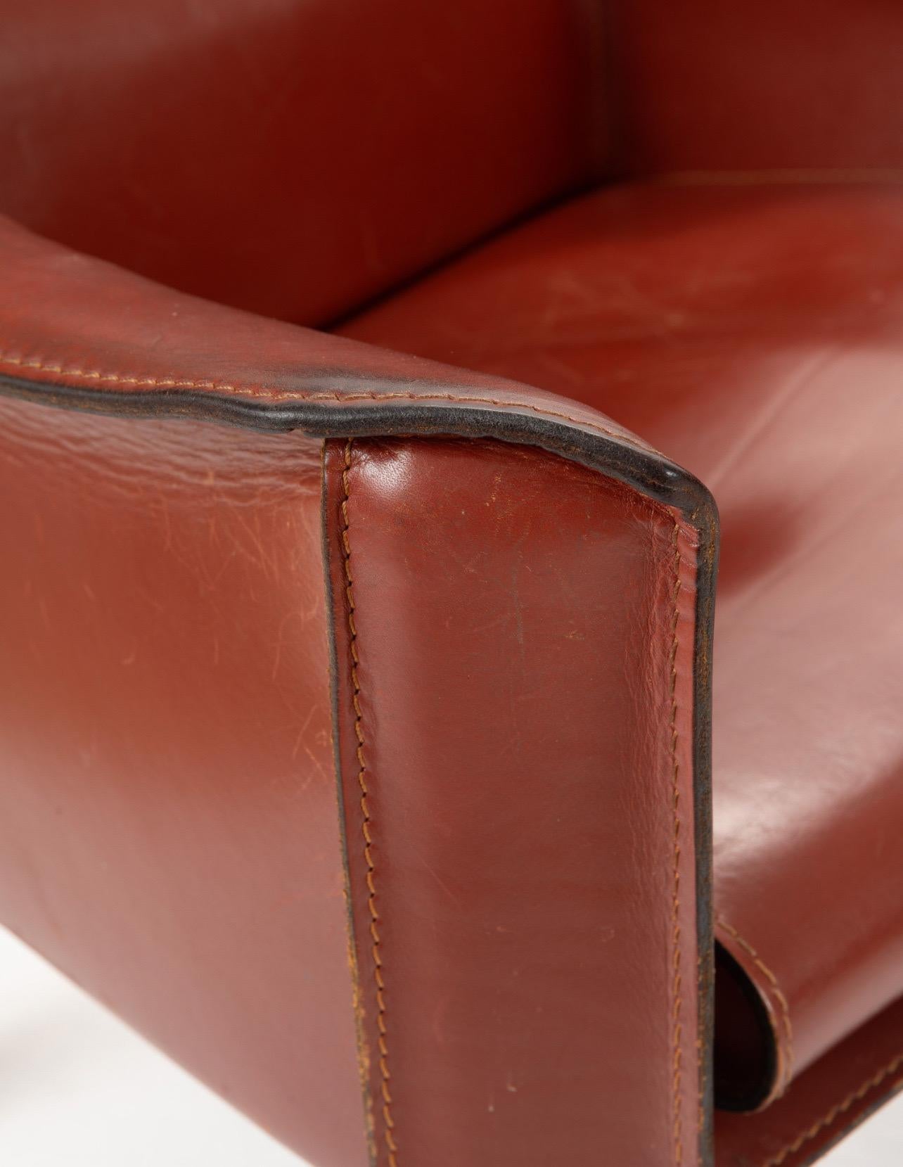 20th Century Vintage Italian Red Leather Chairs CAB by Mario Bellini for Cassina In Good Condition For Sale In Sofia, BG