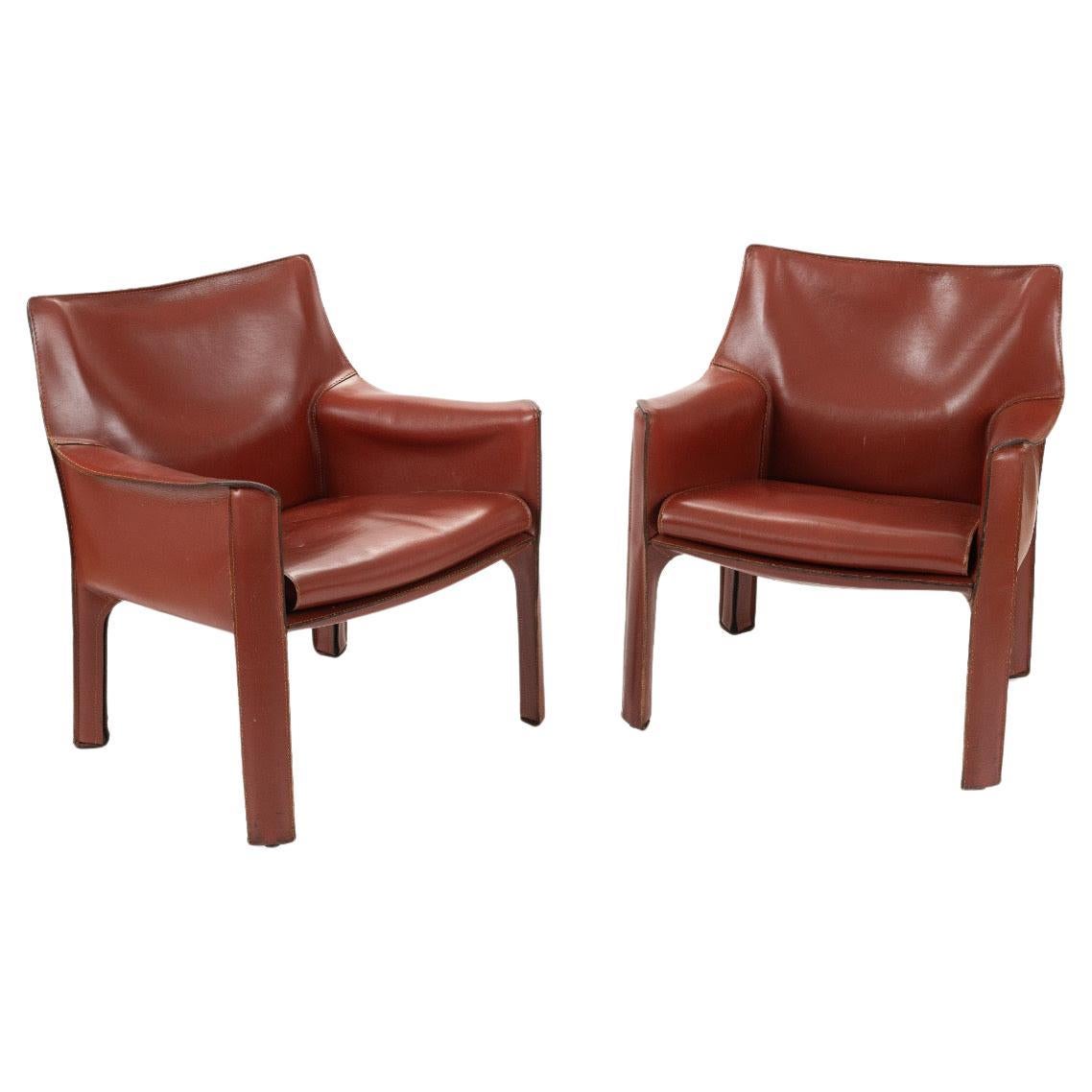 20th Century Vintage Italian Red Leather Chairs CAB by Mario Bellini for Cassina For Sale