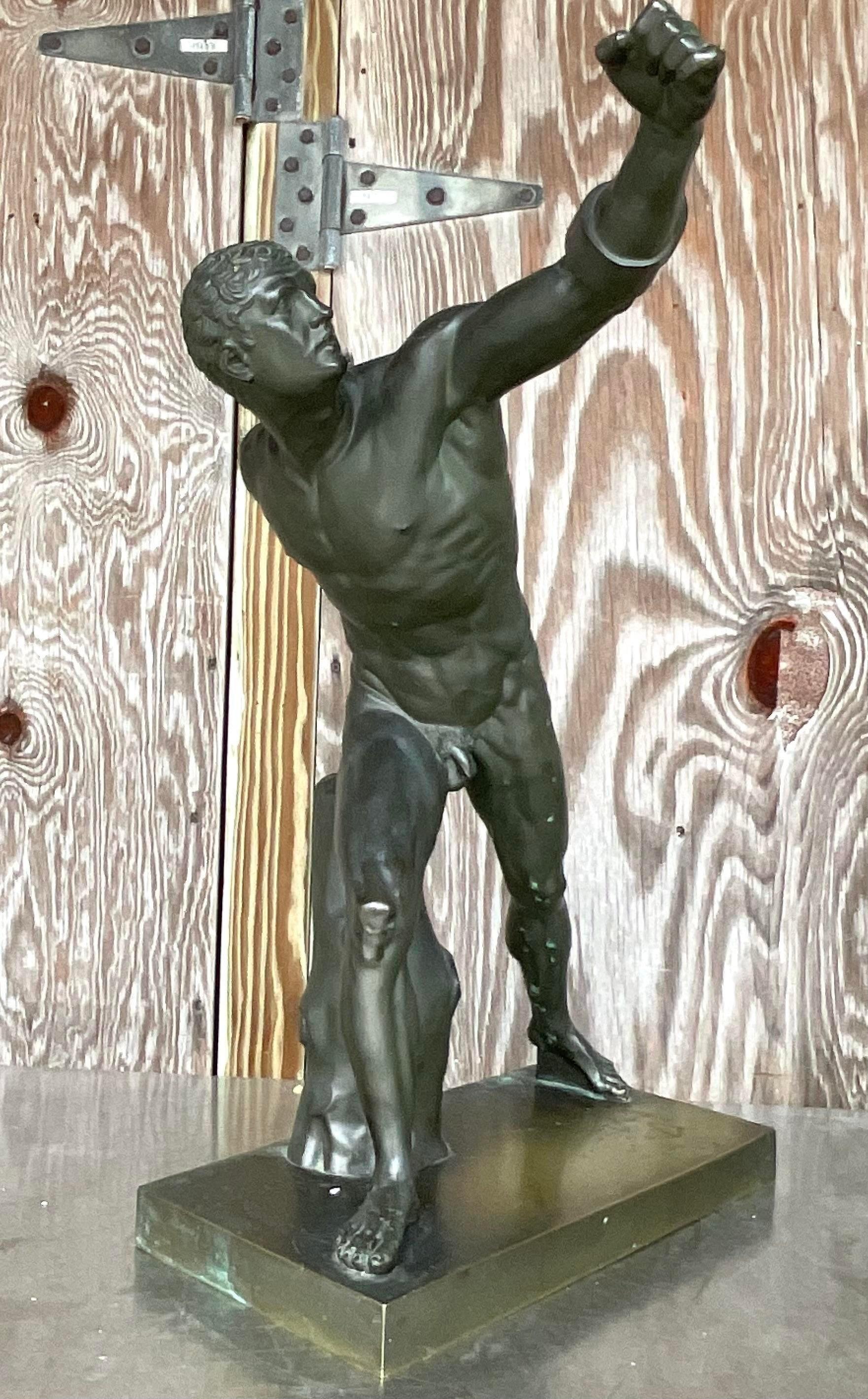 20th Century Vintage Italian Salvaggi Roma Bronze Borghese Gladiator Sculpture In Good Condition For Sale In west palm beach, FL