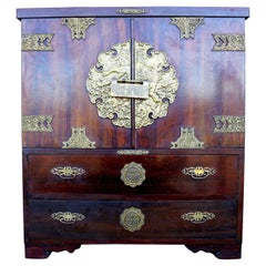 20th Century Vintage Jewelry Storage Mahogany Tansu Chest with Original Lock