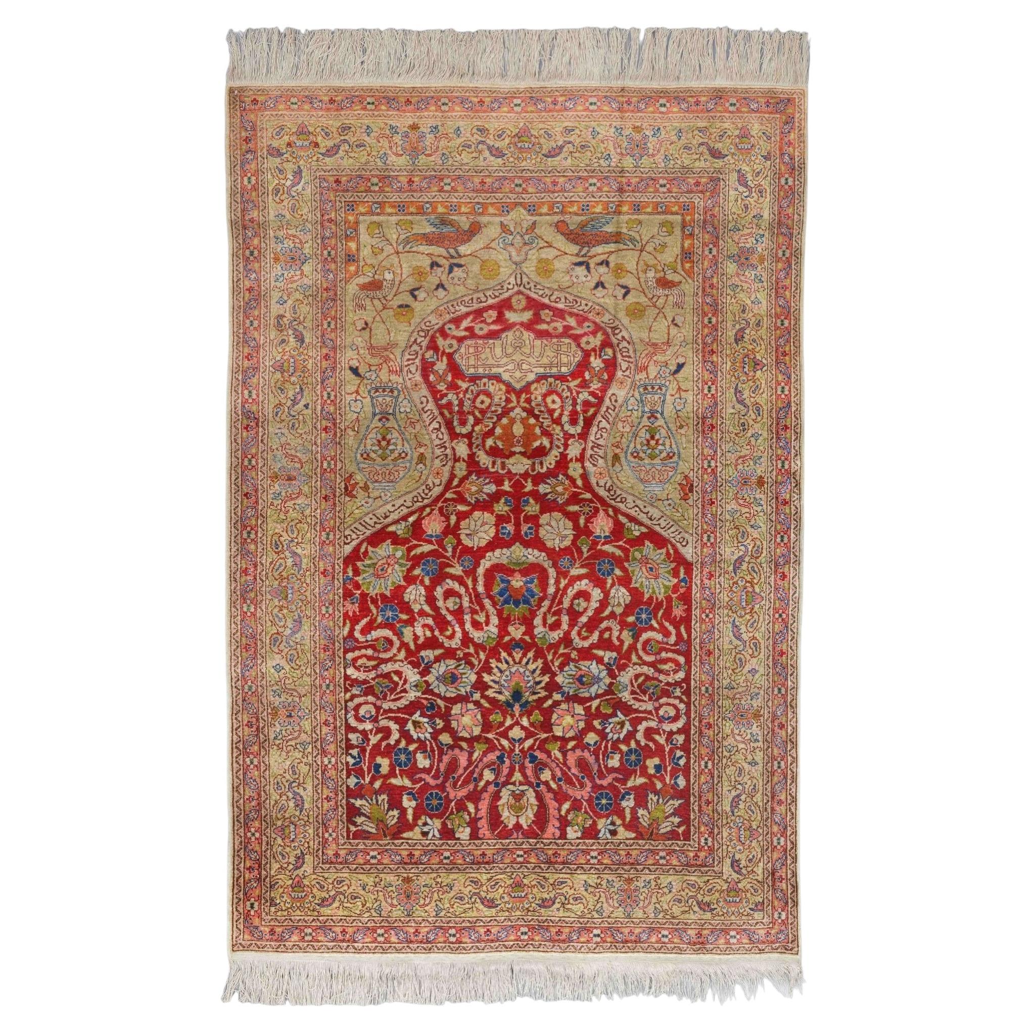 Signed Kayseri Silk Rug - Mid 20th Century