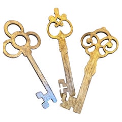 20th Century Vintage Keys in Silvery Wood Decoration, Set of 3