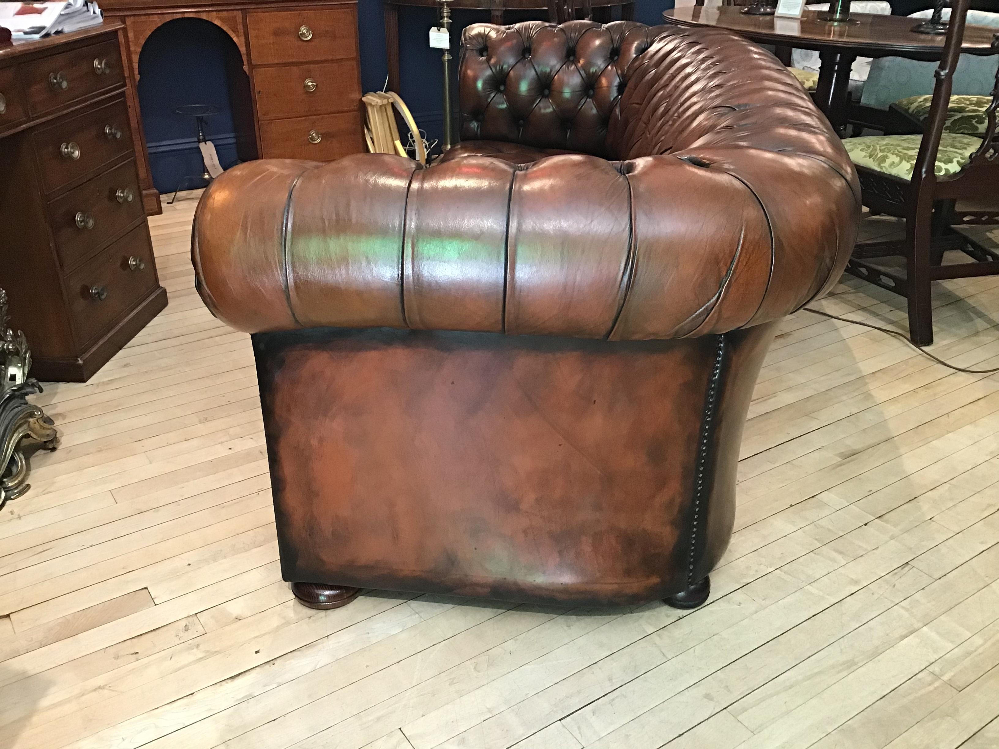 20th Century Vintage Leather Chesterfield Three Seater Sofa, in Rich Nutty Brown 5