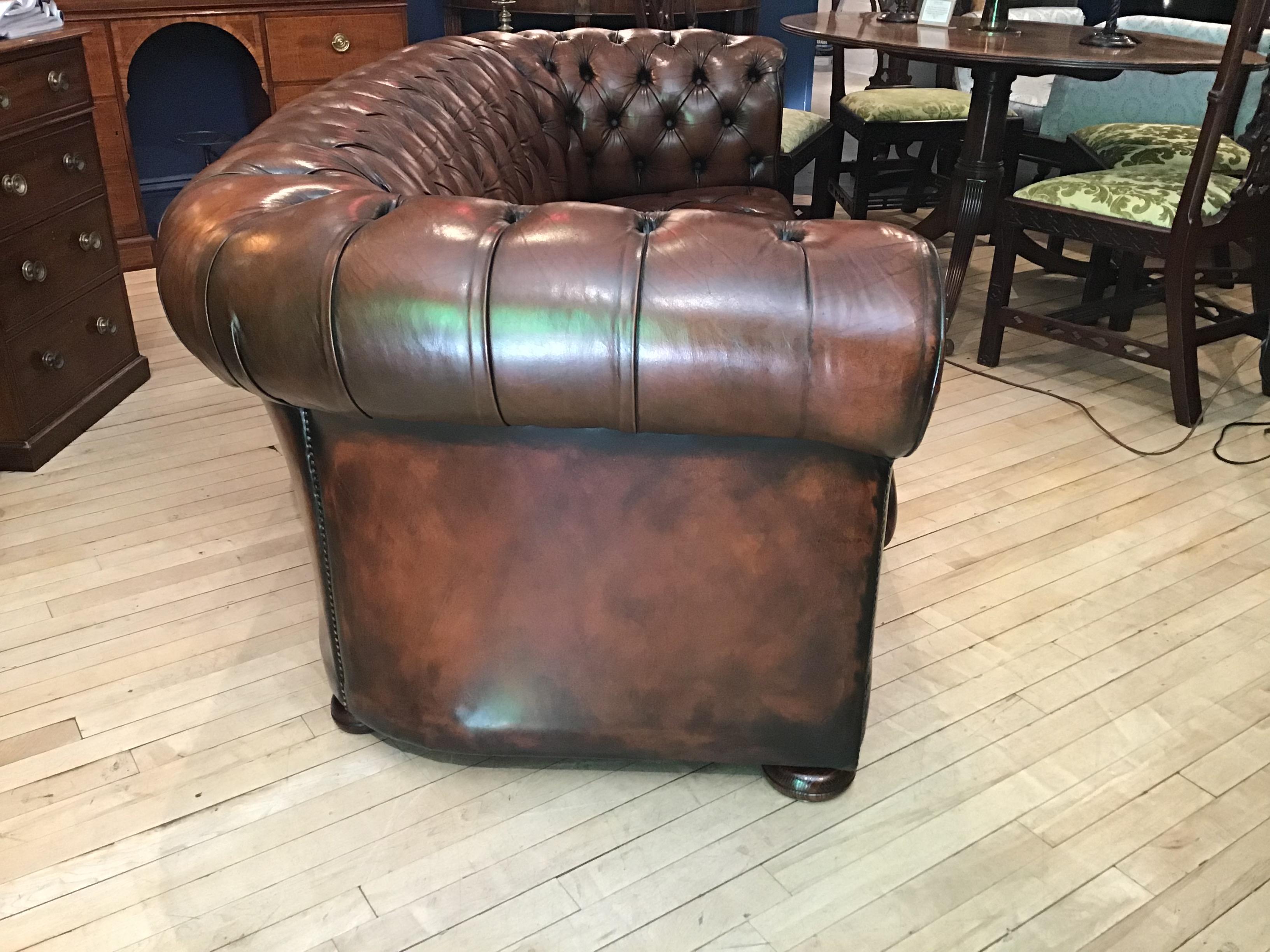 20th Century Vintage Leather Chesterfield Three Seater Sofa, in Rich Nutty Brown 7