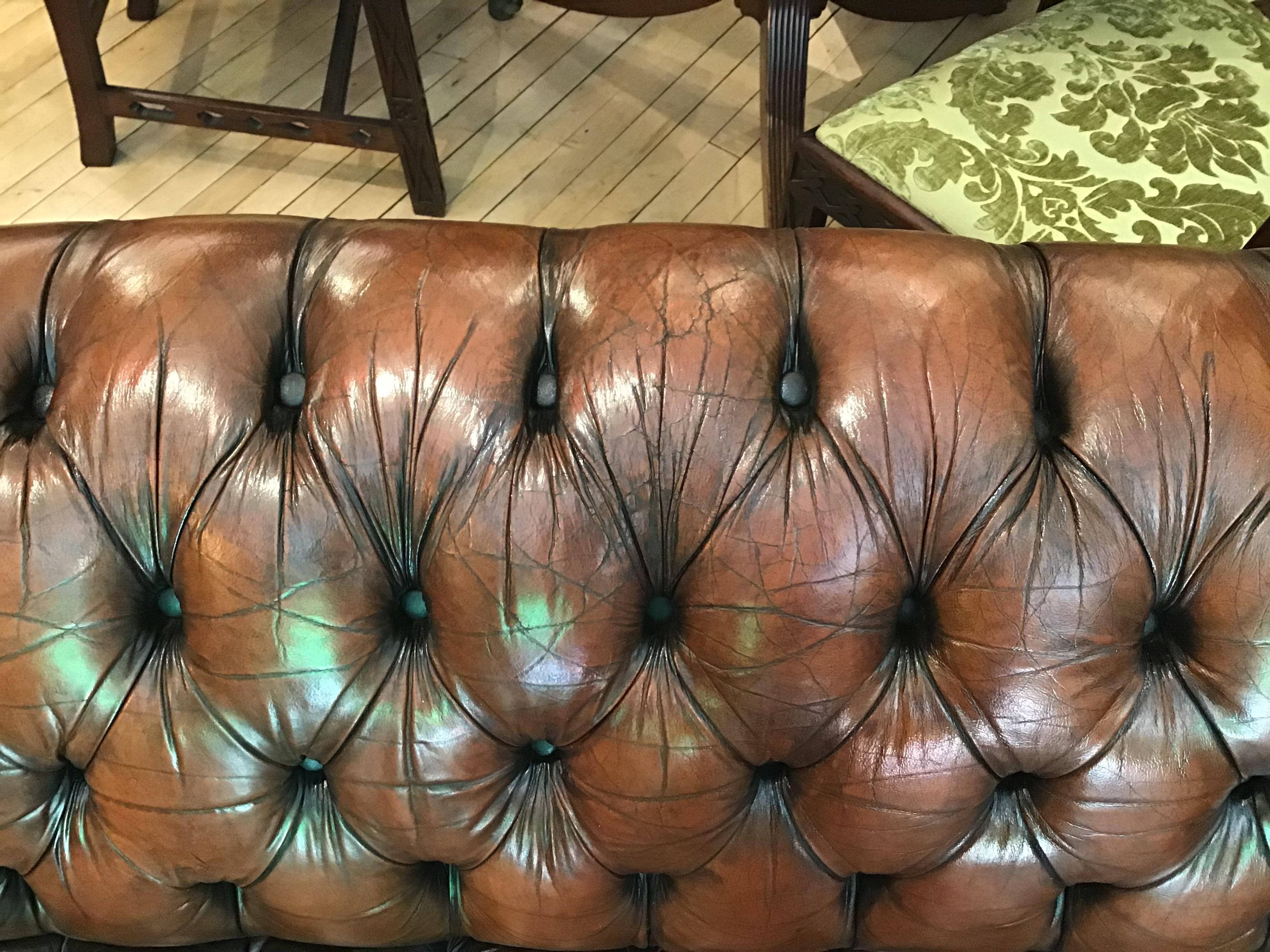 20th Century Vintage Leather Chesterfield Three Seater Sofa, in Rich Nutty Brown 1