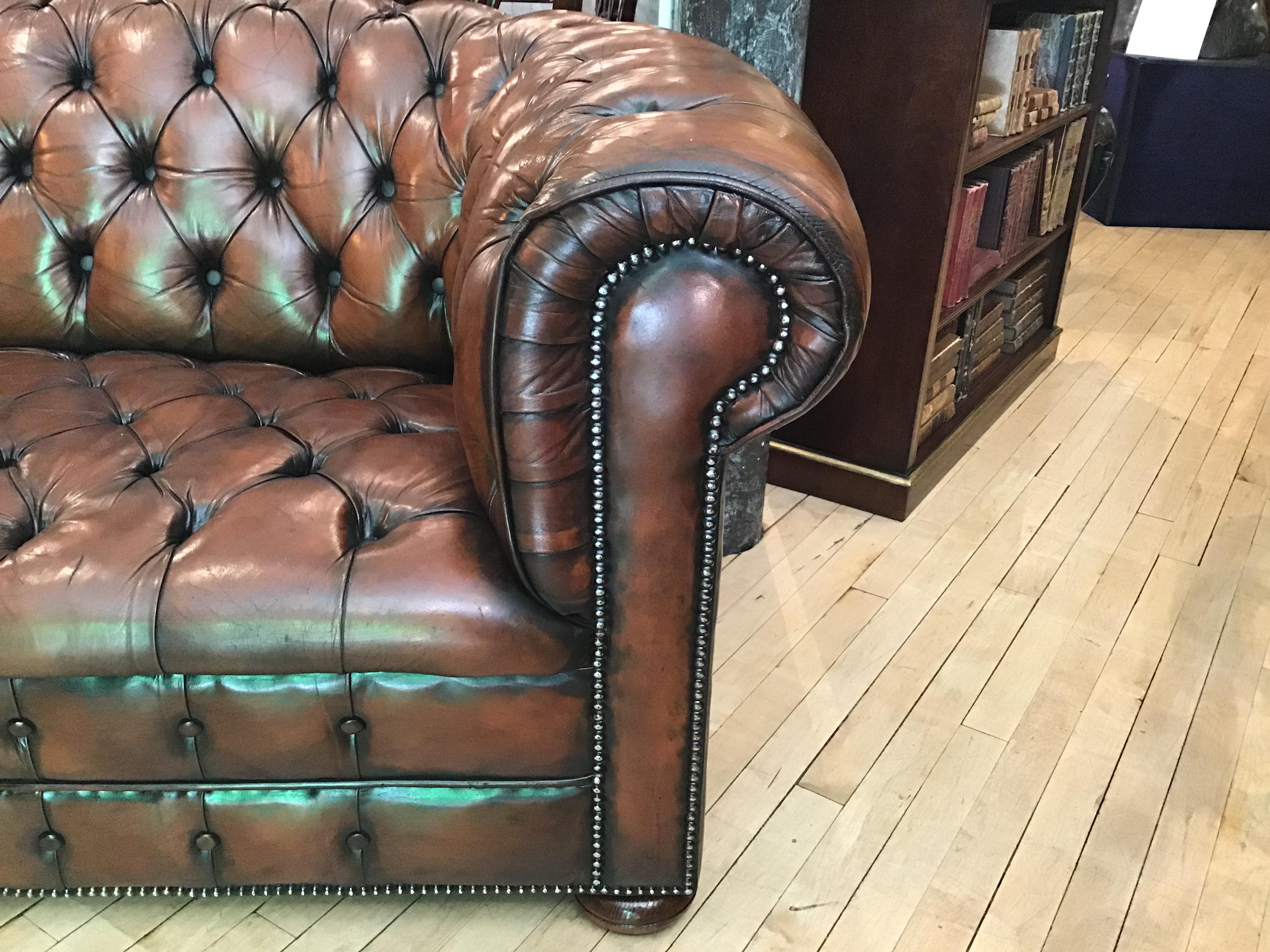20th Century Vintage Leather Chesterfield Three Seater Sofa, in Rich Nutty Brown 2