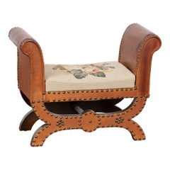20th Century Vintage Leather Stool with Nailhead Trim
