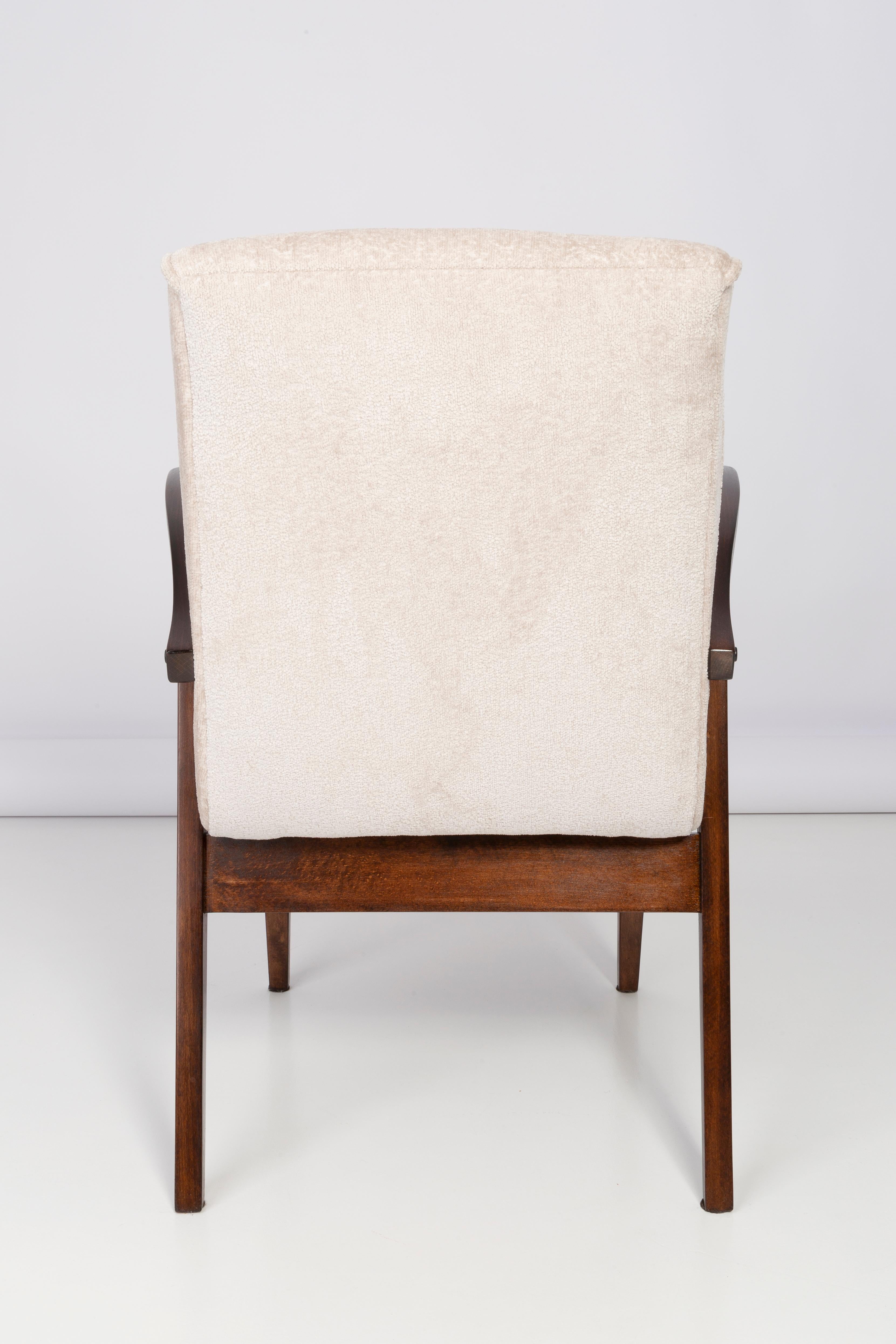 Hand-Crafted 20th Century Vintage Light Cream Armchair by Mieczyslaw Puchala, 1960s For Sale