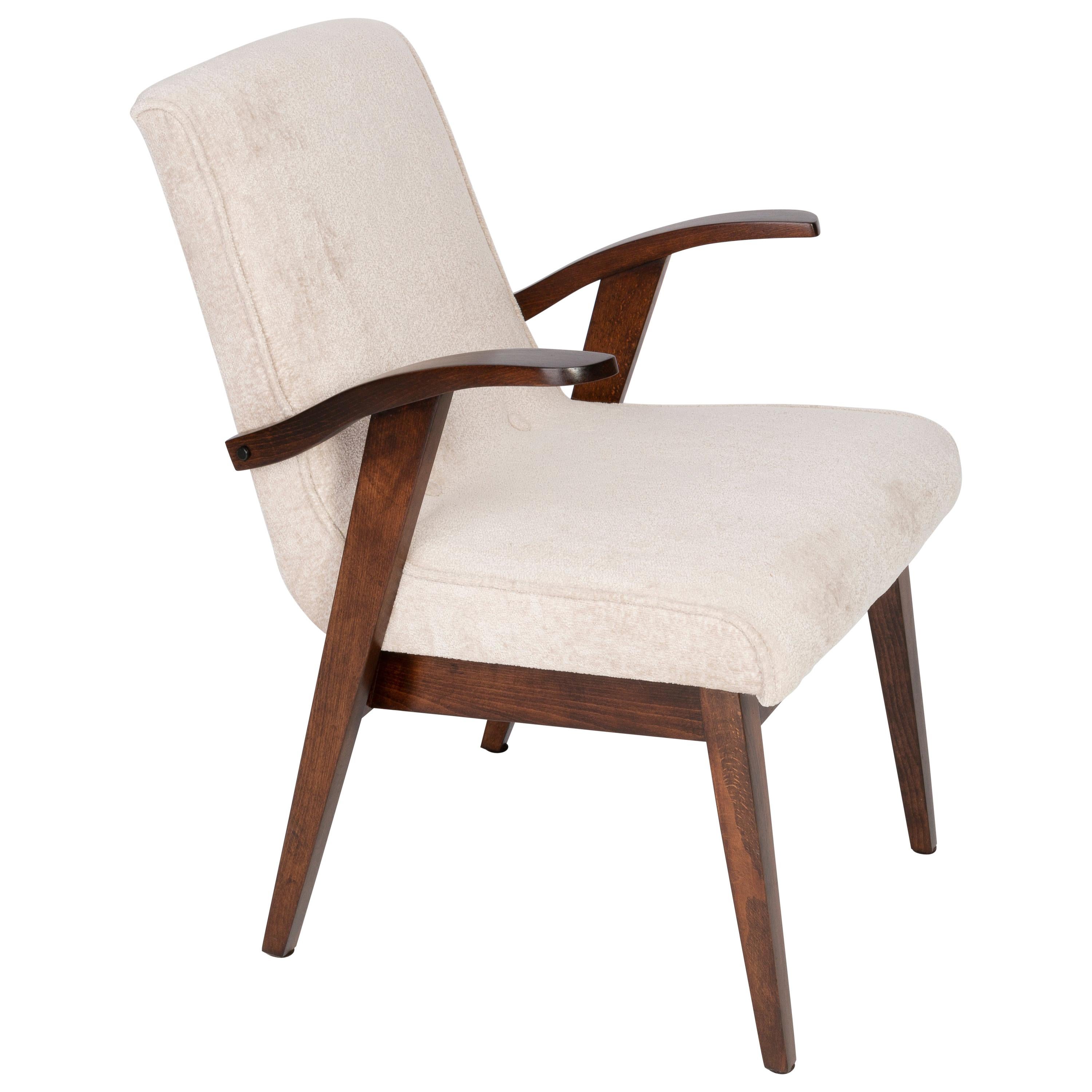 20th Century Vintage Light Cream Armchair by Mieczyslaw Puchala, 1960s For Sale