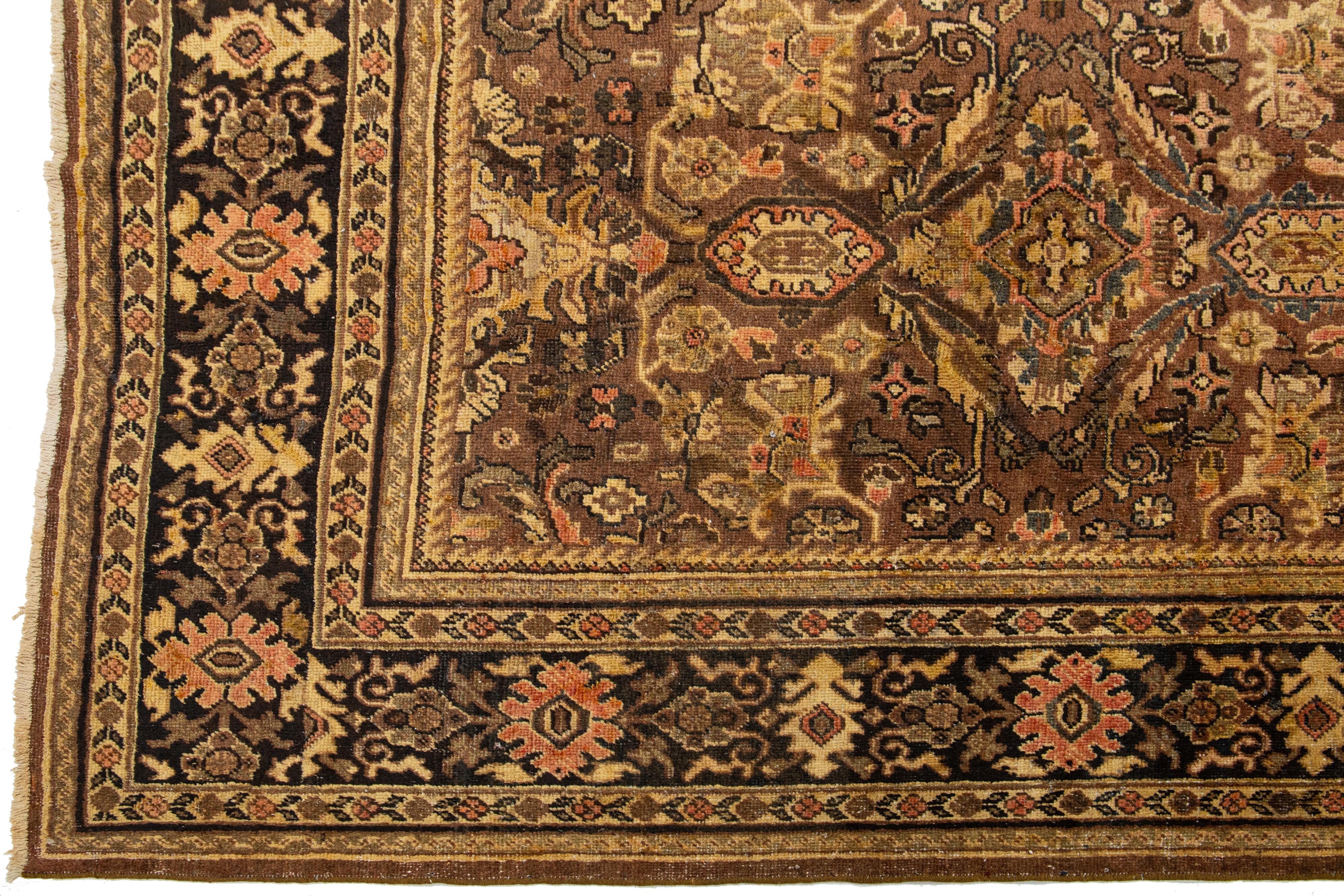 20. Jahrhundert Vintage Mahal handgefertigten persischen Wollteppich mit Allover-Motiv in Brown (Handgeknüpft) im Angebot
