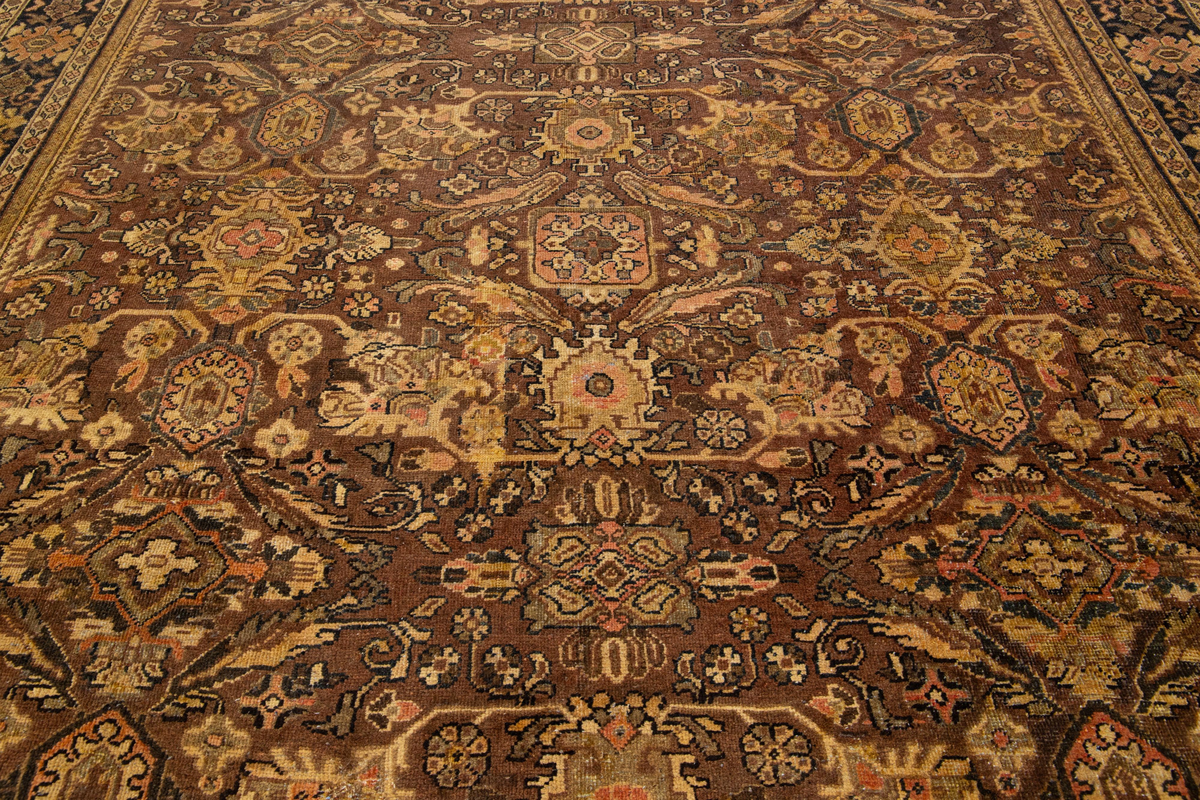 20th Century Vintage Mahal Handmade Persian Wool Rug With Allover Motif In Brown For Sale 1