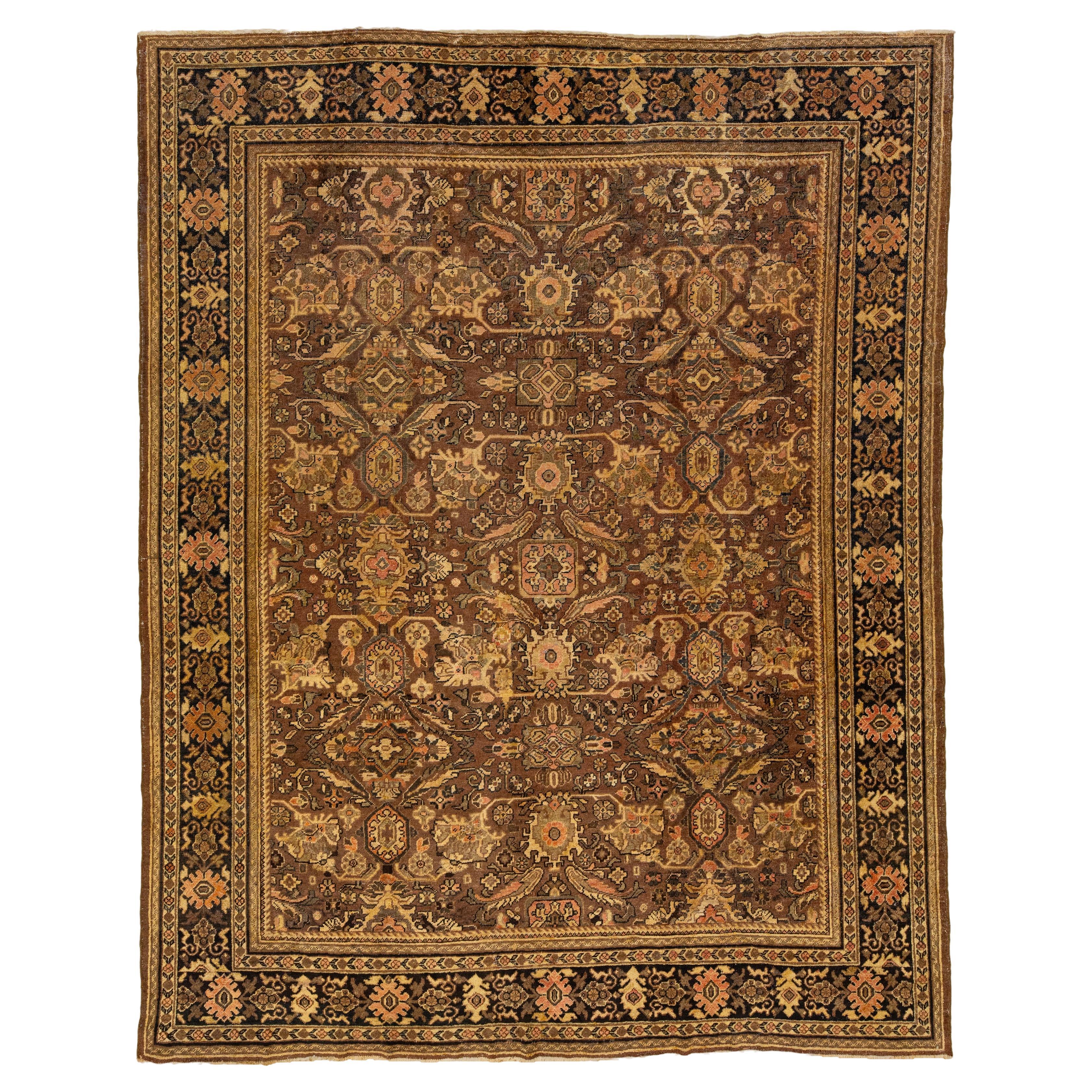 20th Century Vintage Mahal Handmade Persian Wool Rug With Allover Motif In Brown For Sale
