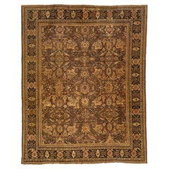 20th Century Vintage Mahal Handmade Persian Wool Rug With Allover Motif In Brown