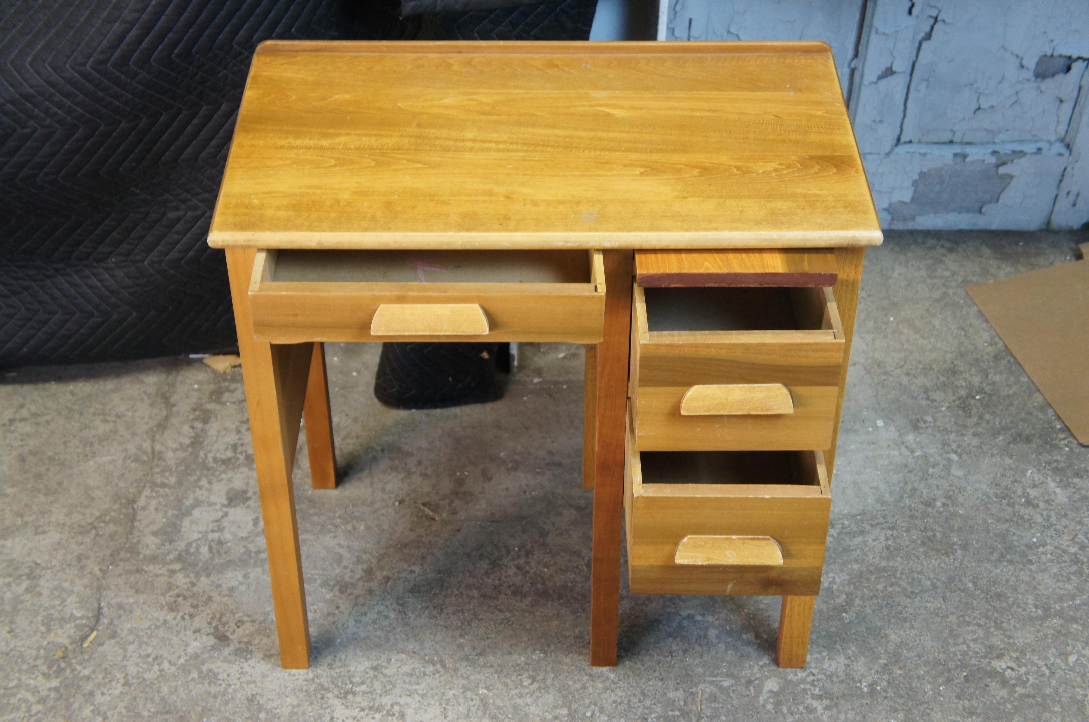 child's desk with attached chair
