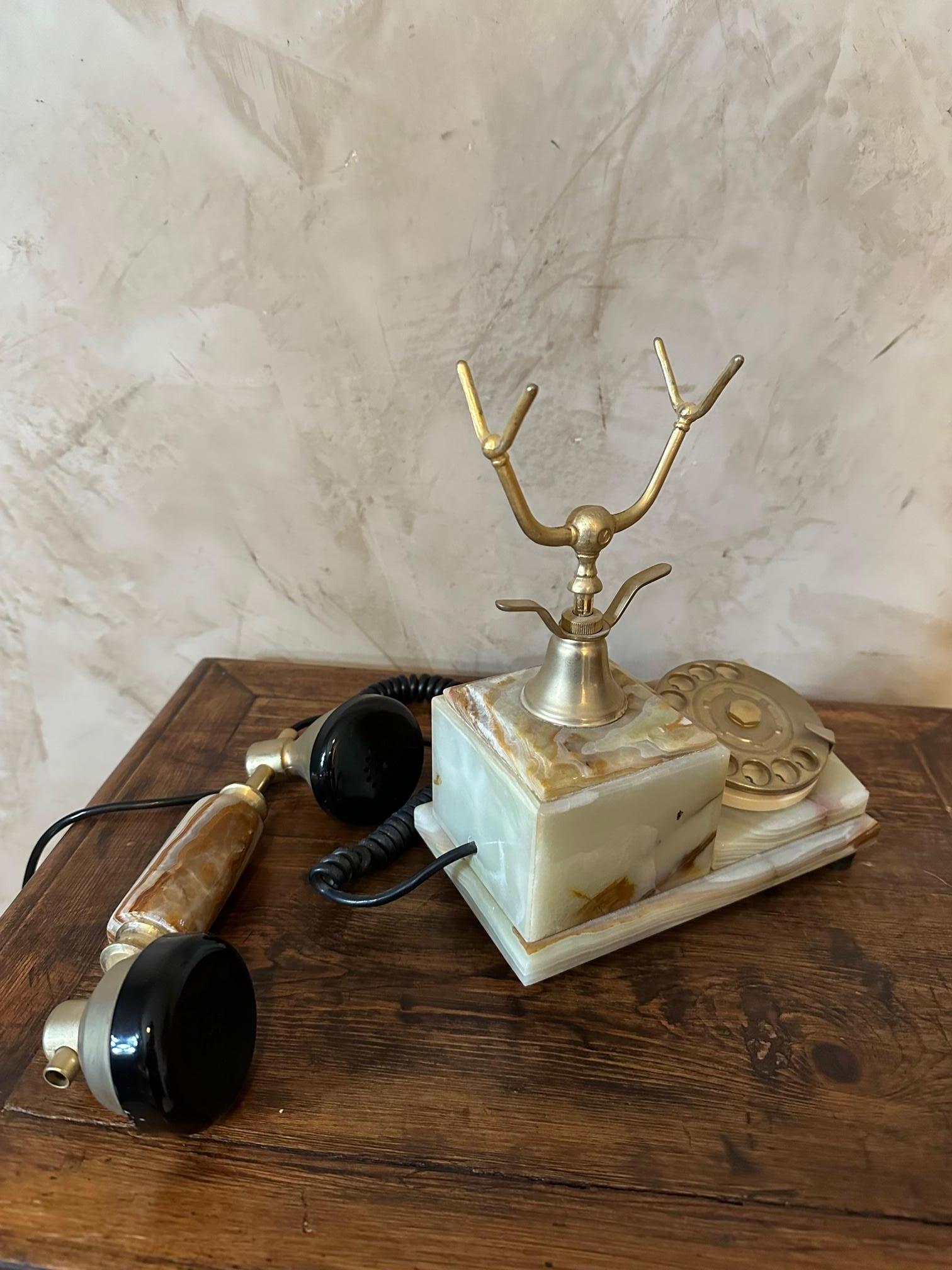 Italian 20th century Vintage Marble and Brass Phone from Italy, 1960s For Sale