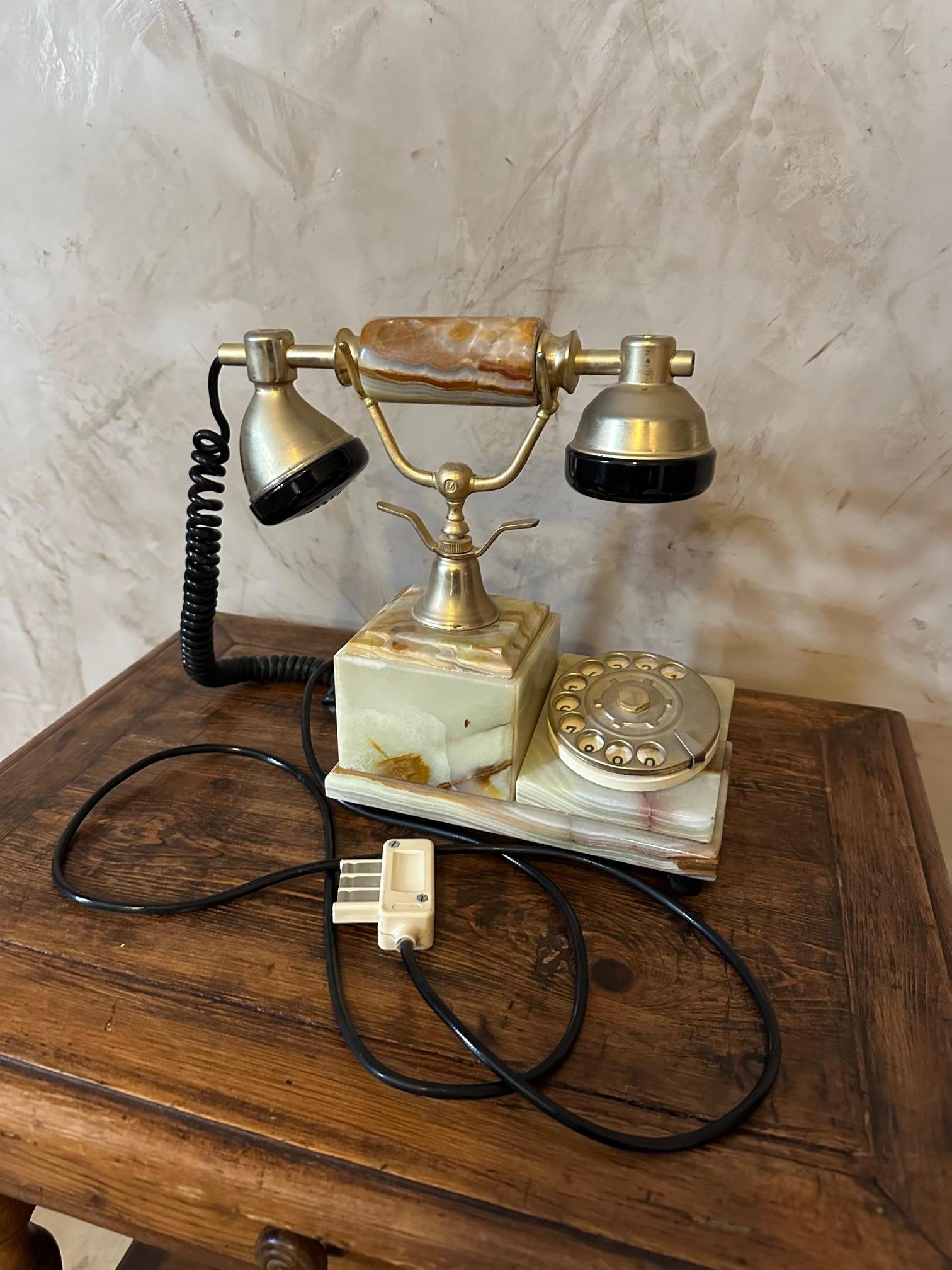 Mid-20th Century 20th century Vintage Marble and Brass Phone from Italy, 1960s For Sale
