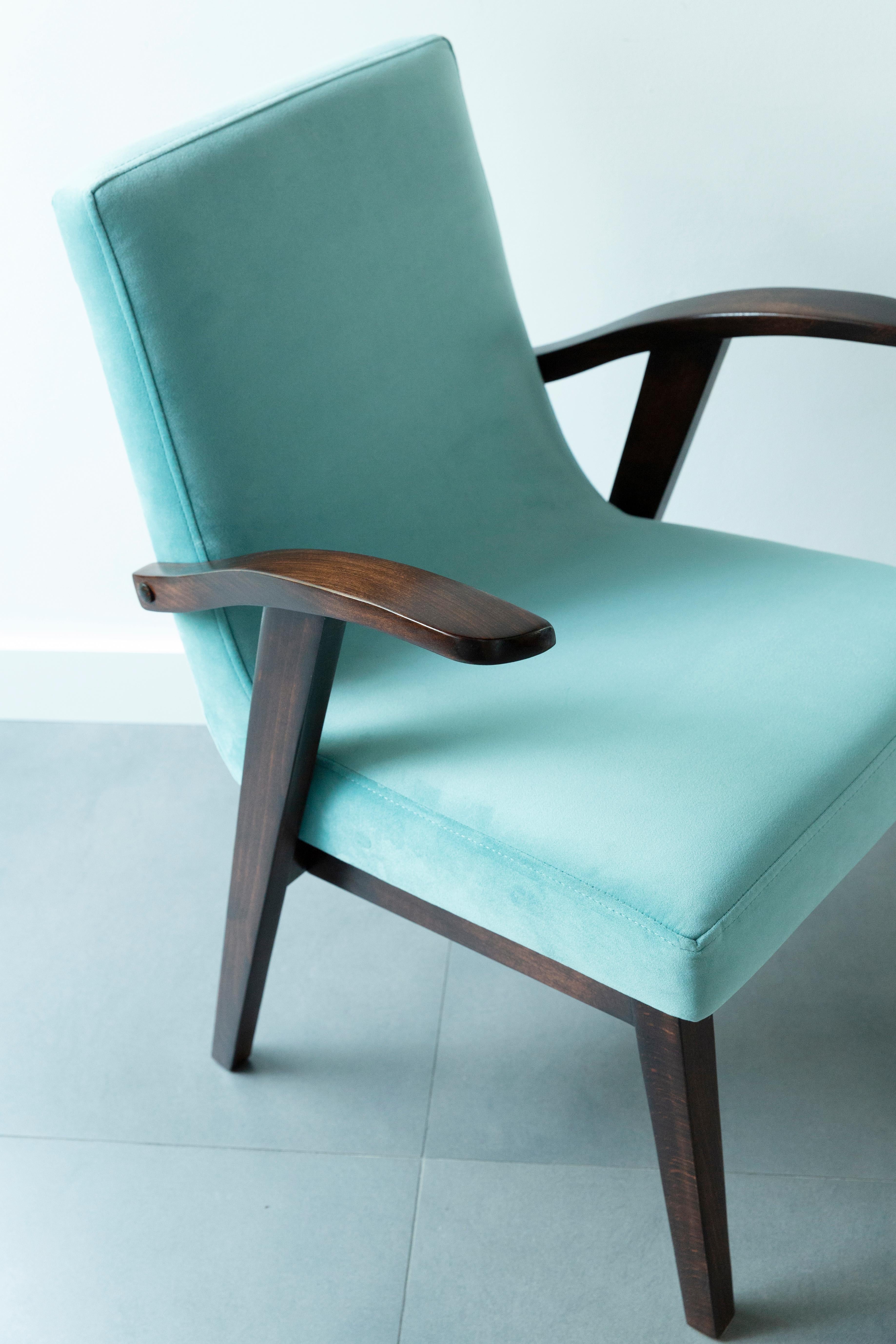 Hand-Crafted 20th Century Vintage Mint Green Armchair by Mieczyslaw Puchala, 1960s For Sale