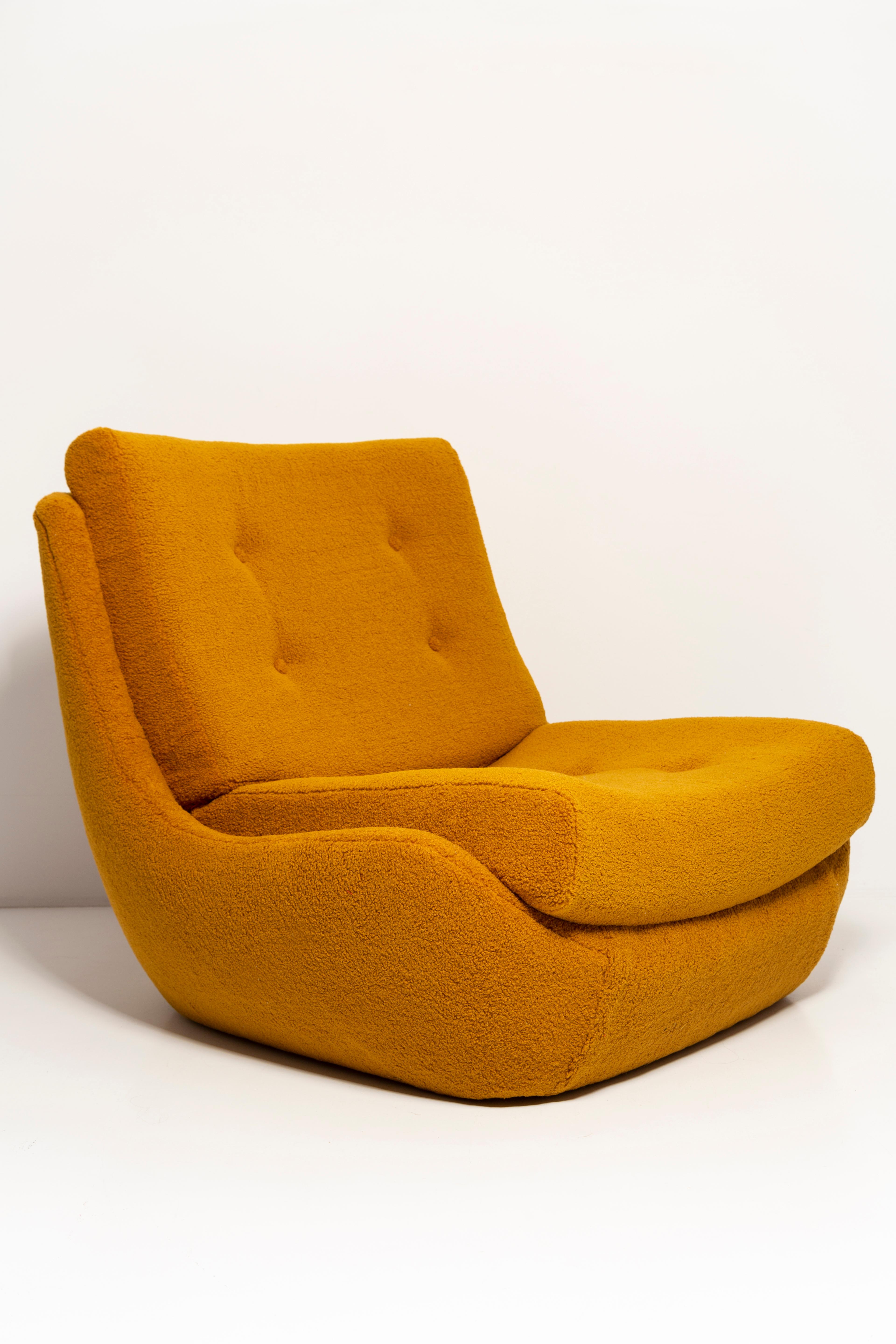 Mid-Century Modern 20th Century Vintage Ochre Yellow Boucle Atlantis Big Armchair, 1960s For Sale