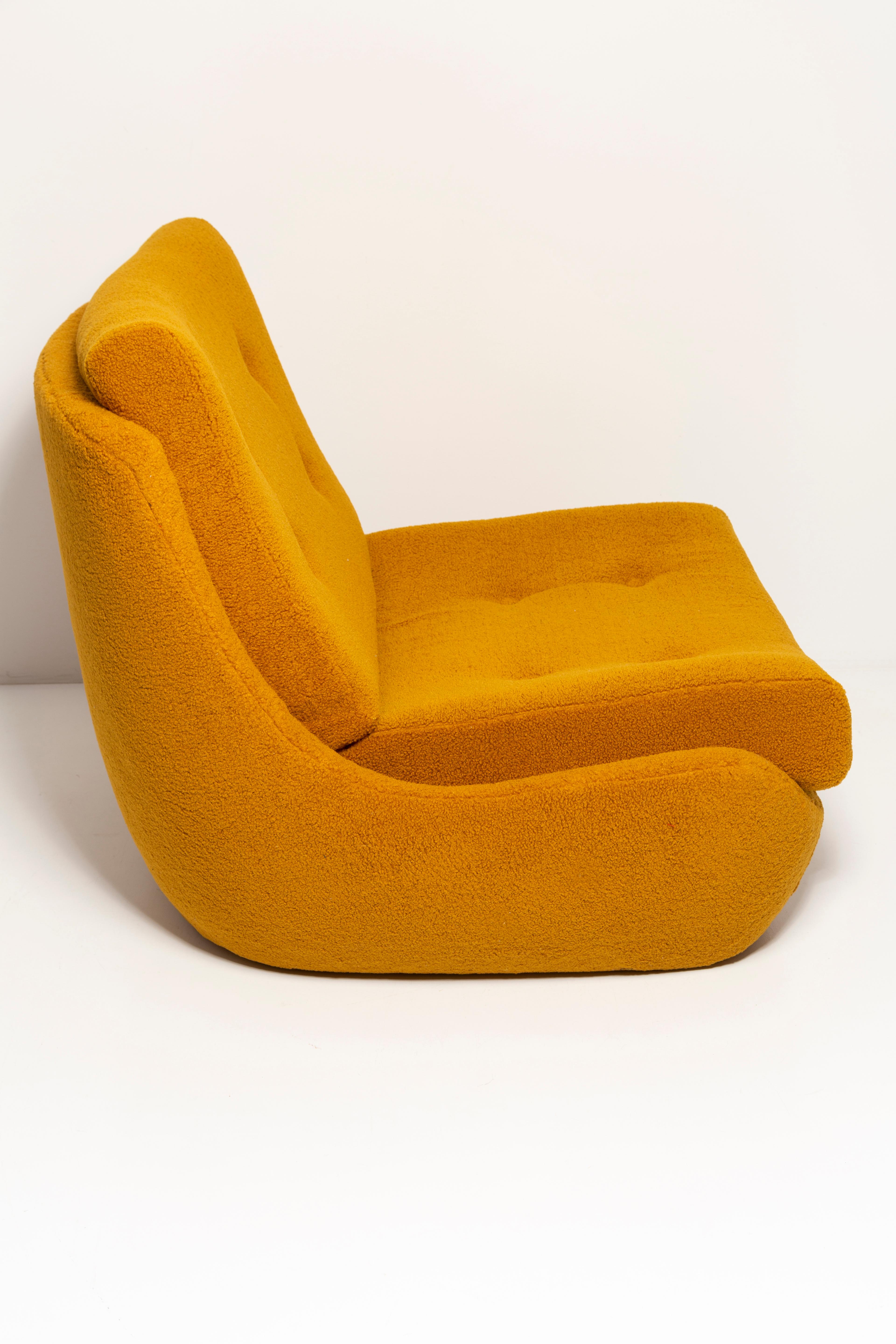 Hand-Crafted 20th Century Vintage Ochre Yellow Boucle Atlantis Big Armchair, 1960s For Sale