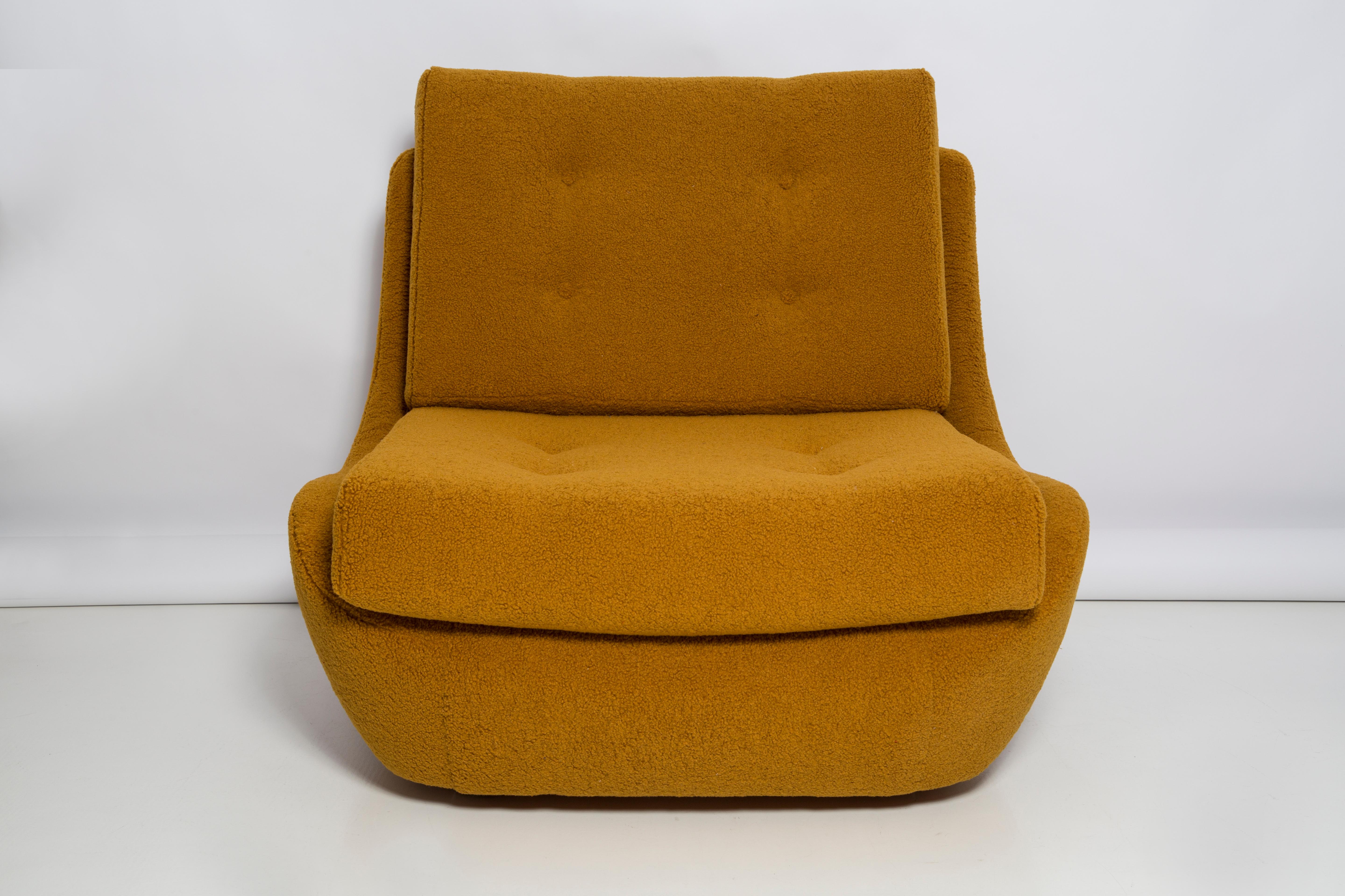 Hand-Crafted 20th Century Vintage Ochre Yellow Boucle Atlantis Big Armchair, Europe, 1960s For Sale