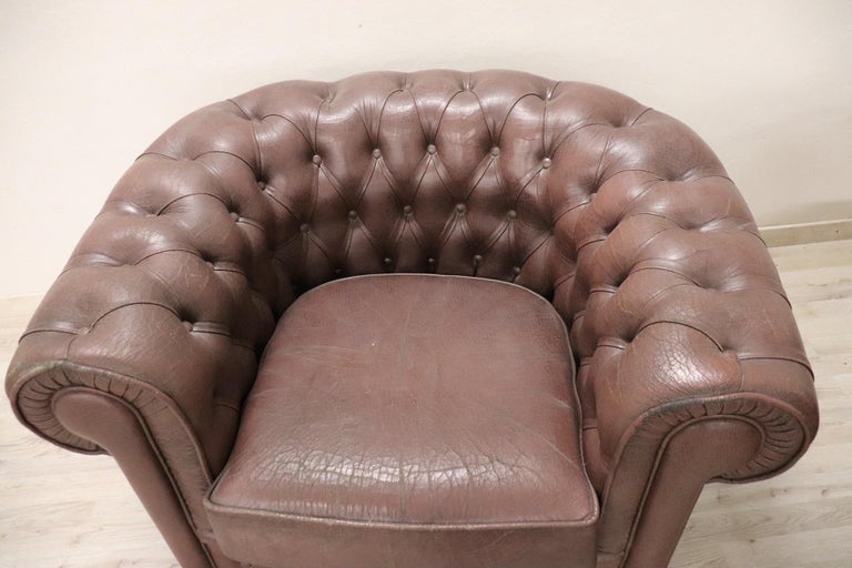 20th Century Vintage Pair of Leather English Chesterfield Armchairs For Sale at 1stdibs