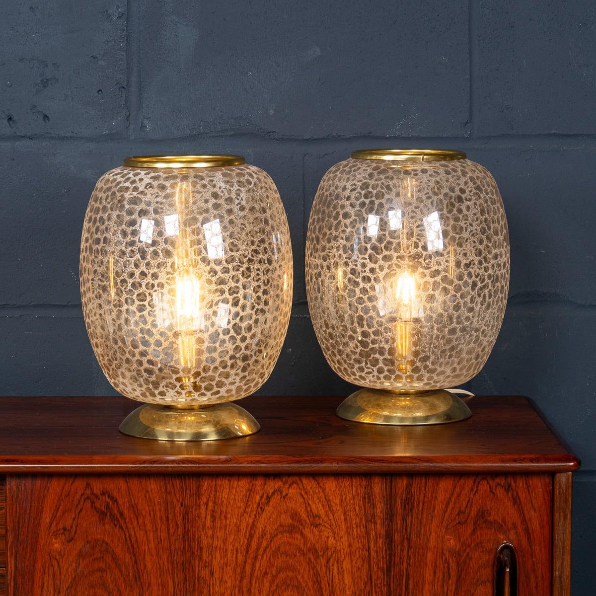 Autre 20ème siècle Vintage Paire de lampes de table en verre Murano Glass, Made In Venice, Italy