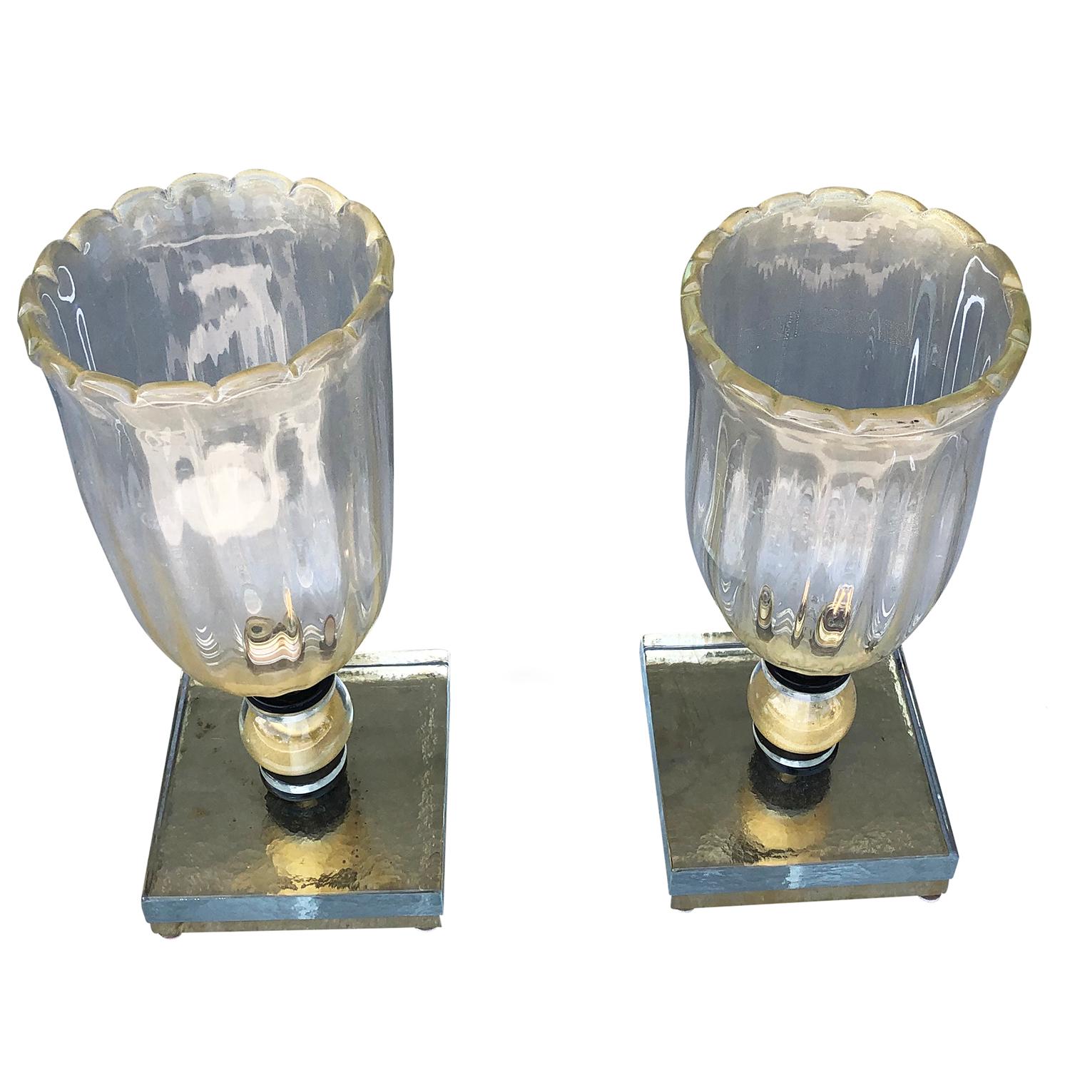 Mid-Century Modern Paire de lampes de bureau vintage italiennes authentiques en verre de Murano du XXe siècle en vente
