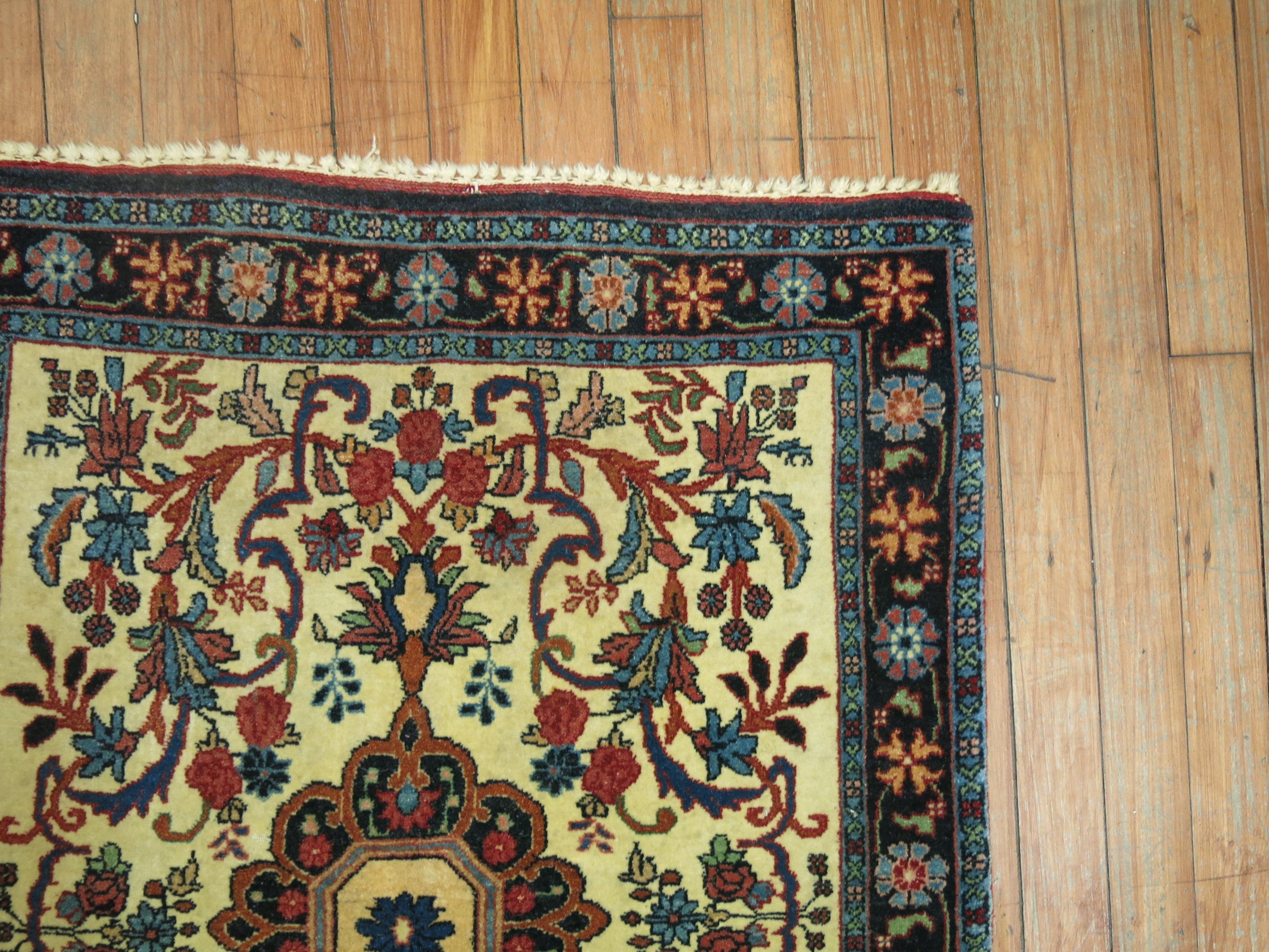 Wool 20th Century Vintage Persian Bidjar Square Mat Size Rug For Sale