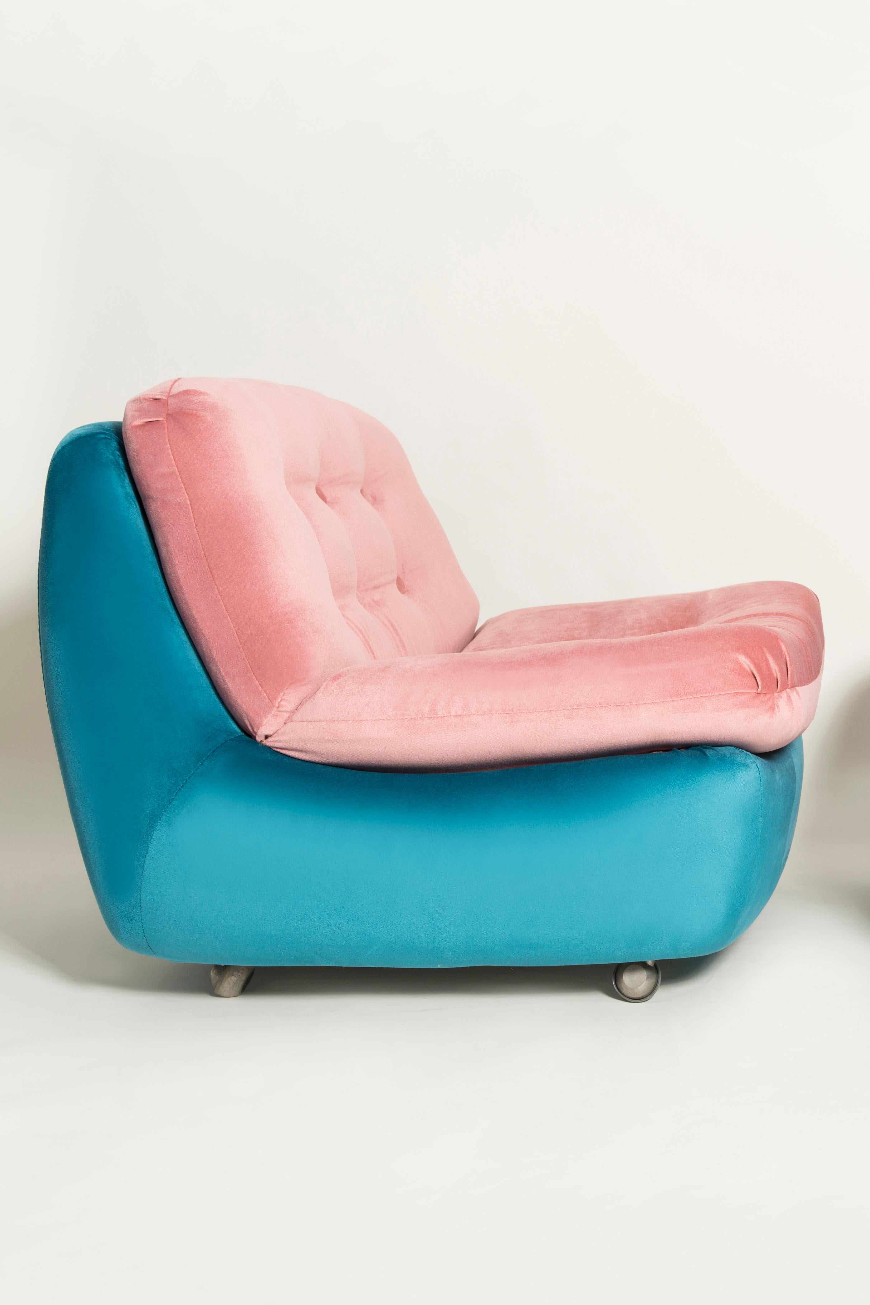 Velvet 20th Century Vintage Pink and Blue Atlantis Armchair, 1960s For Sale