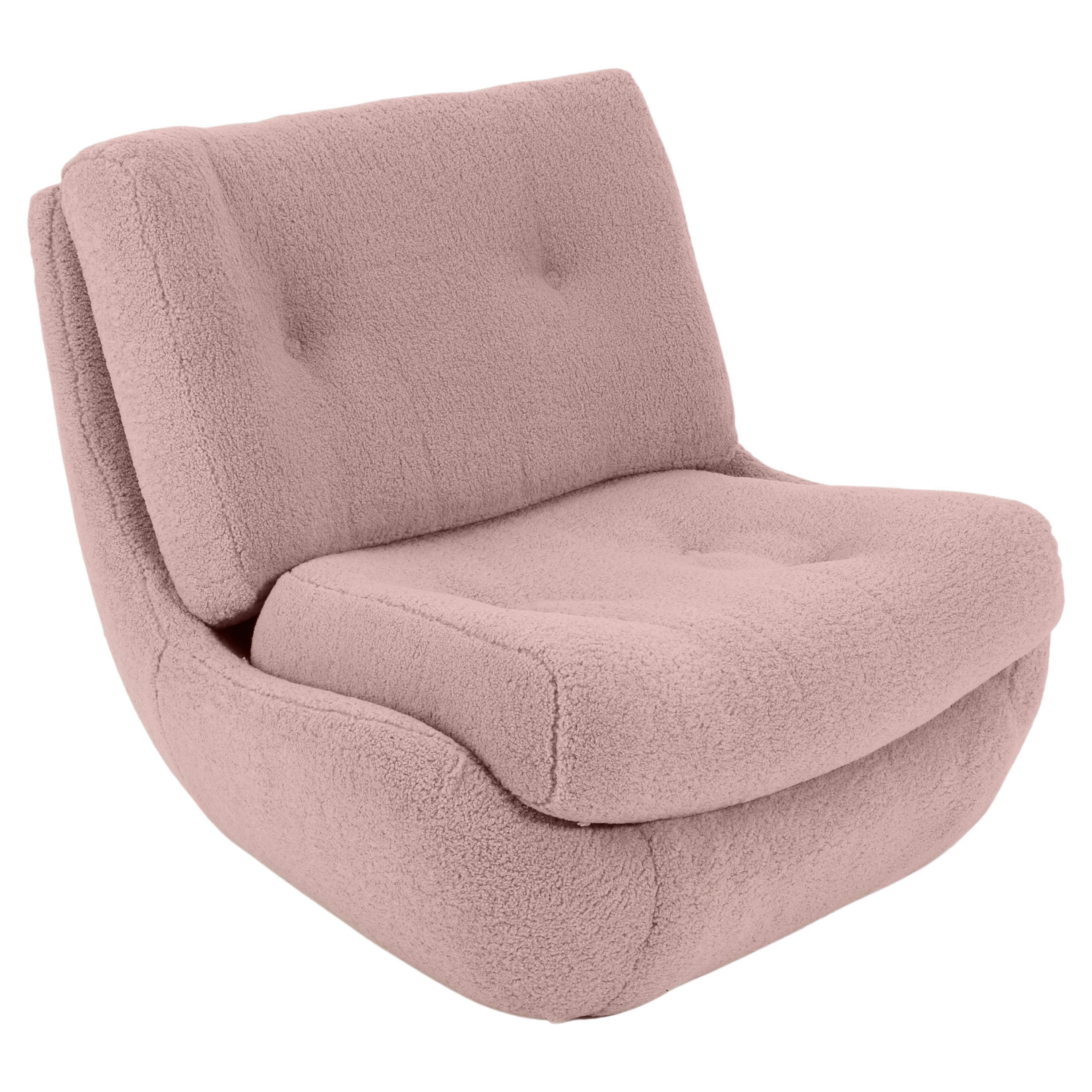20th Century Vintage Pink Blush Boucle Atlantis Big Armchair, 1960s For Sale