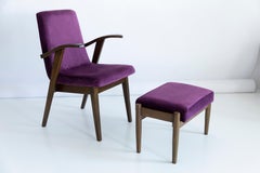 20th Century Vintage Plum Violet Armchair and Stool by Mieczyslaw Puchala, 1960s