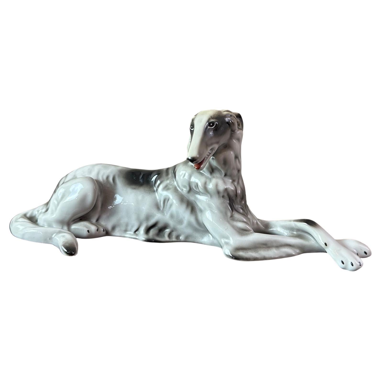 20th century Vintage Porcelain Russian Greyhound Sculpture, 1960s