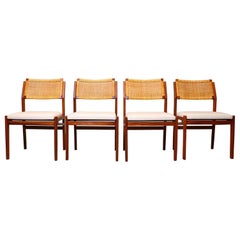 20th Century Vintage Rattan Top Form Chairs from 1960s Reupholstered, Set of 4