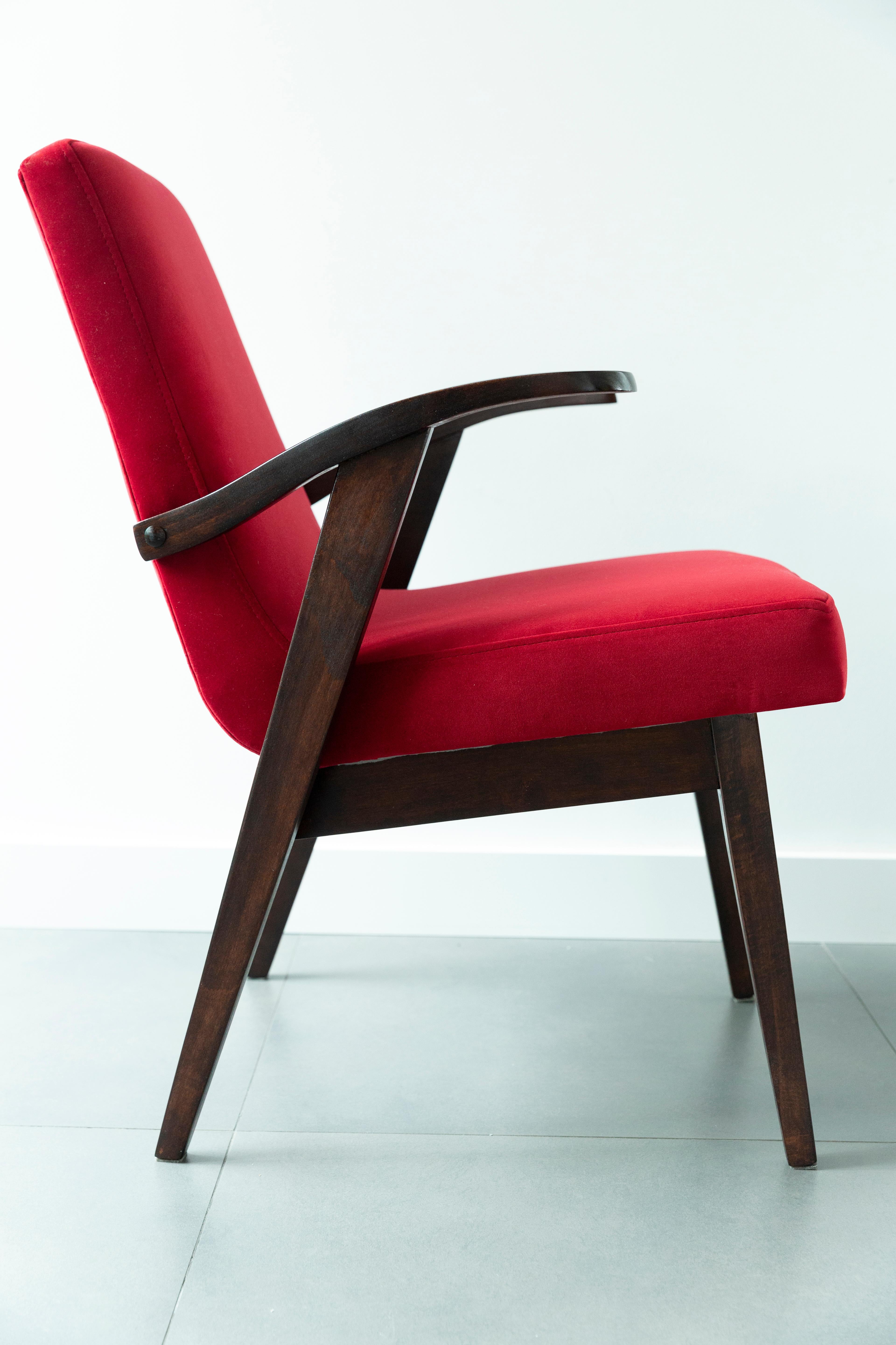 Textile 20th Century Vintage Red Armchair by Mieczyslaw Puchala, 1960s For Sale