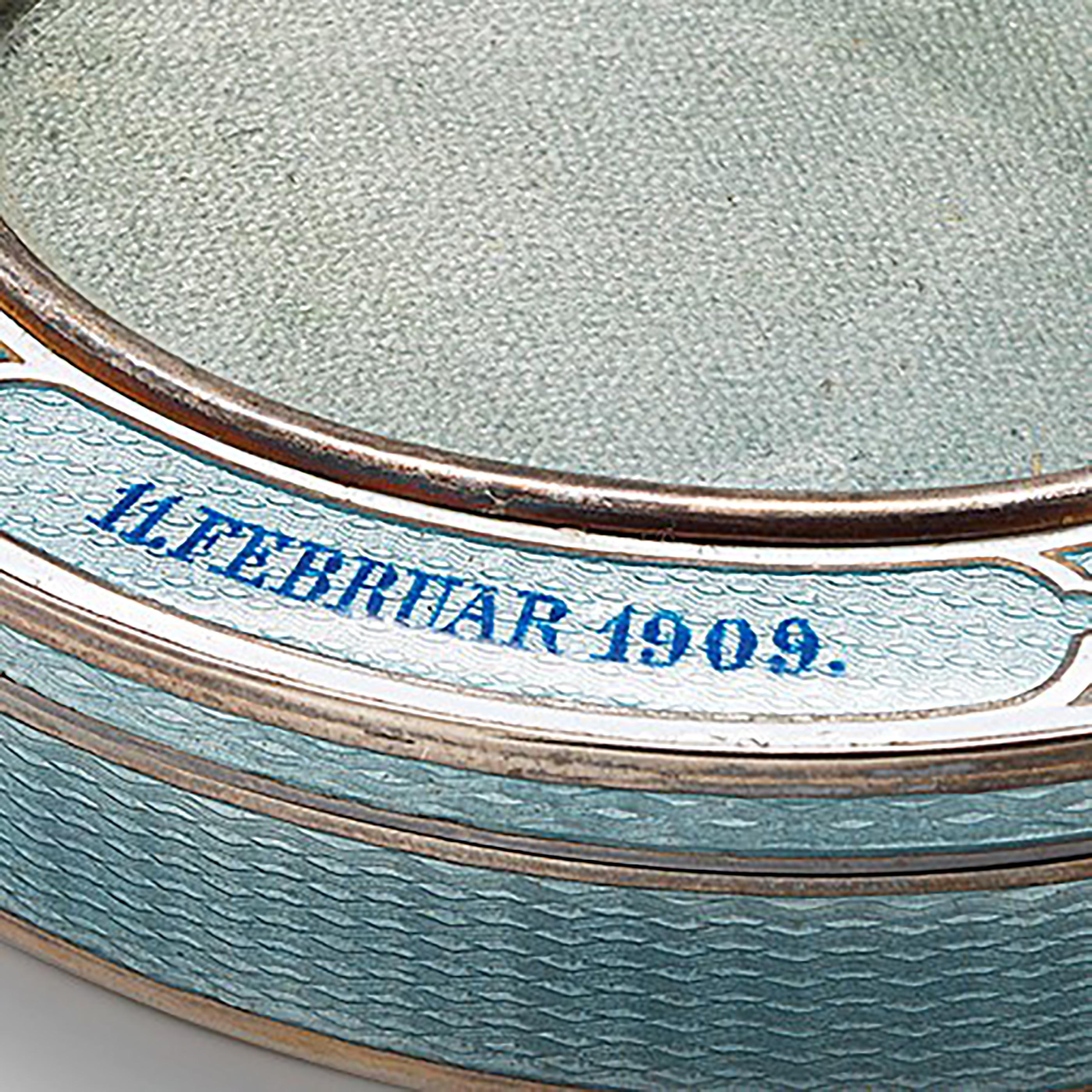 20th Century Vintage Silver and brass Blue/Baby Enamel Frame Insert Box
Made in Germany
Dated February 1909
Length: 3.25 inch
Width: 2.5 inch
Height: 0.75 inch

