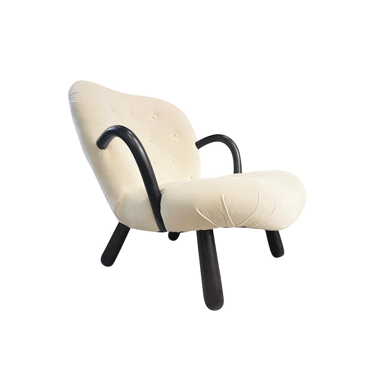 Mid-Century Modern 20th Century Vintage Single Danish Beech Clam Chair Attributed to Arnold Madsen For Sale