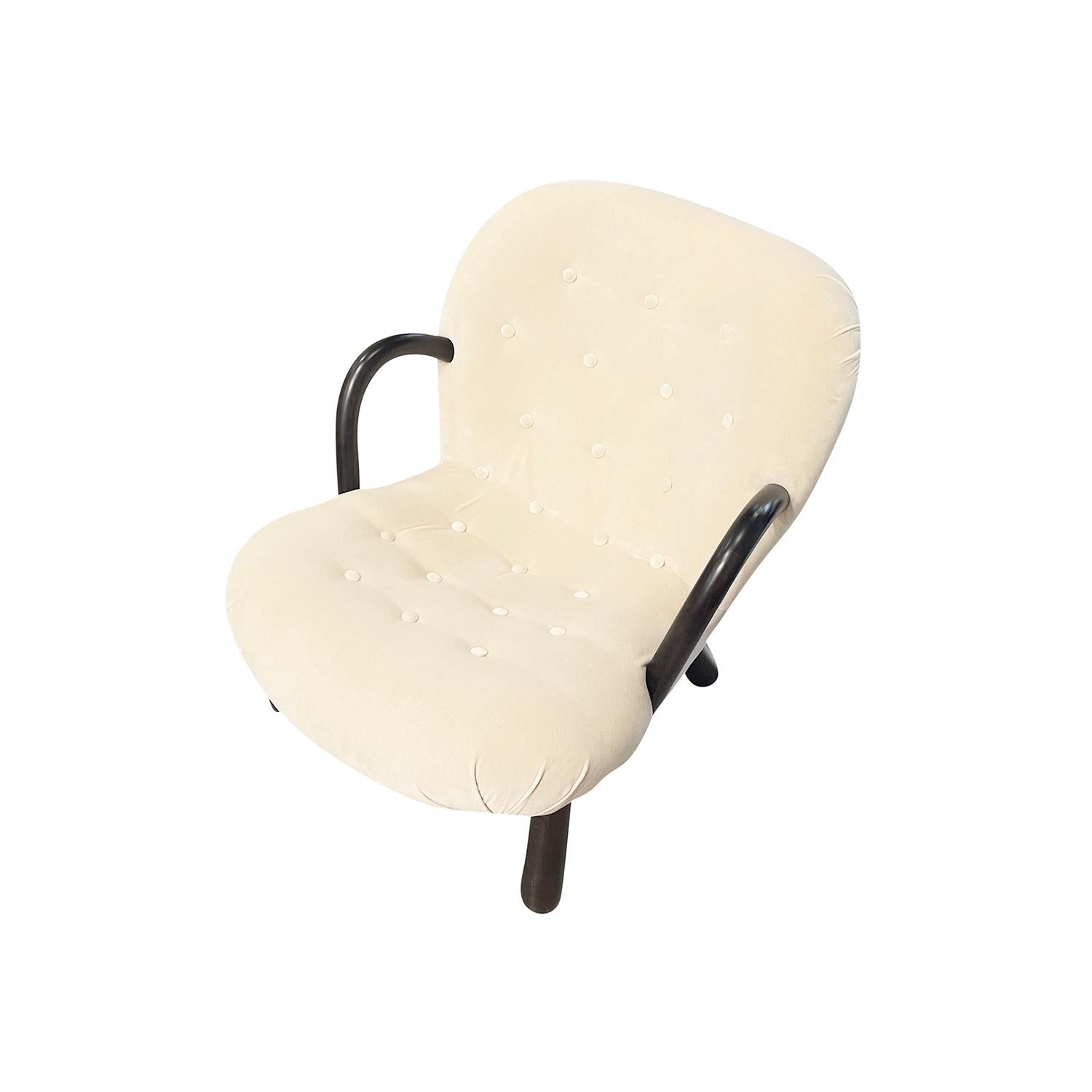 Fabric 20th Century Vintage Single Danish Beech Clam Chair Attributed to Arnold Madsen For Sale