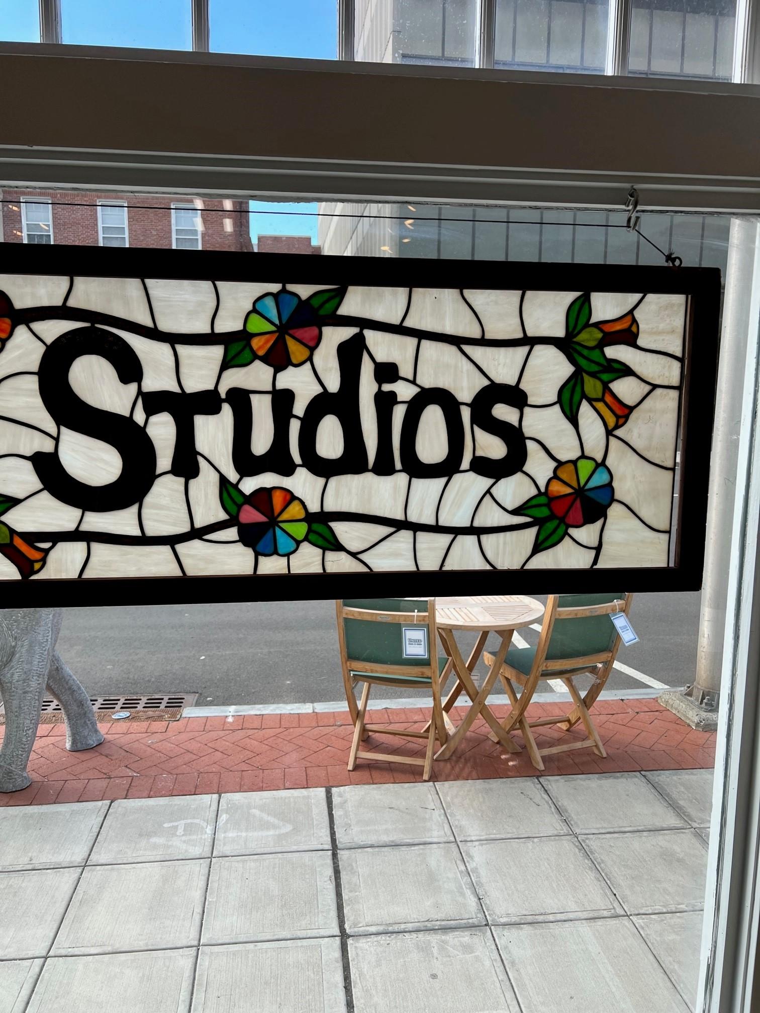 20th Century Vintage Stained Glass Window Rainbow Studios In Good Condition In Stamford, CT