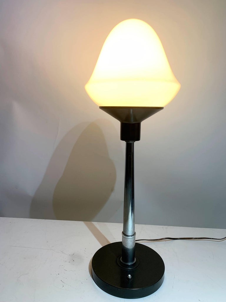 20th Century Vintage Table Lamp Milk Glass Shade and Metallic Rod