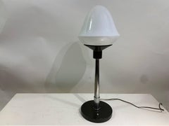 20th Century Vintage Table Lamp, Milk Glass Shade and Metallic Rod