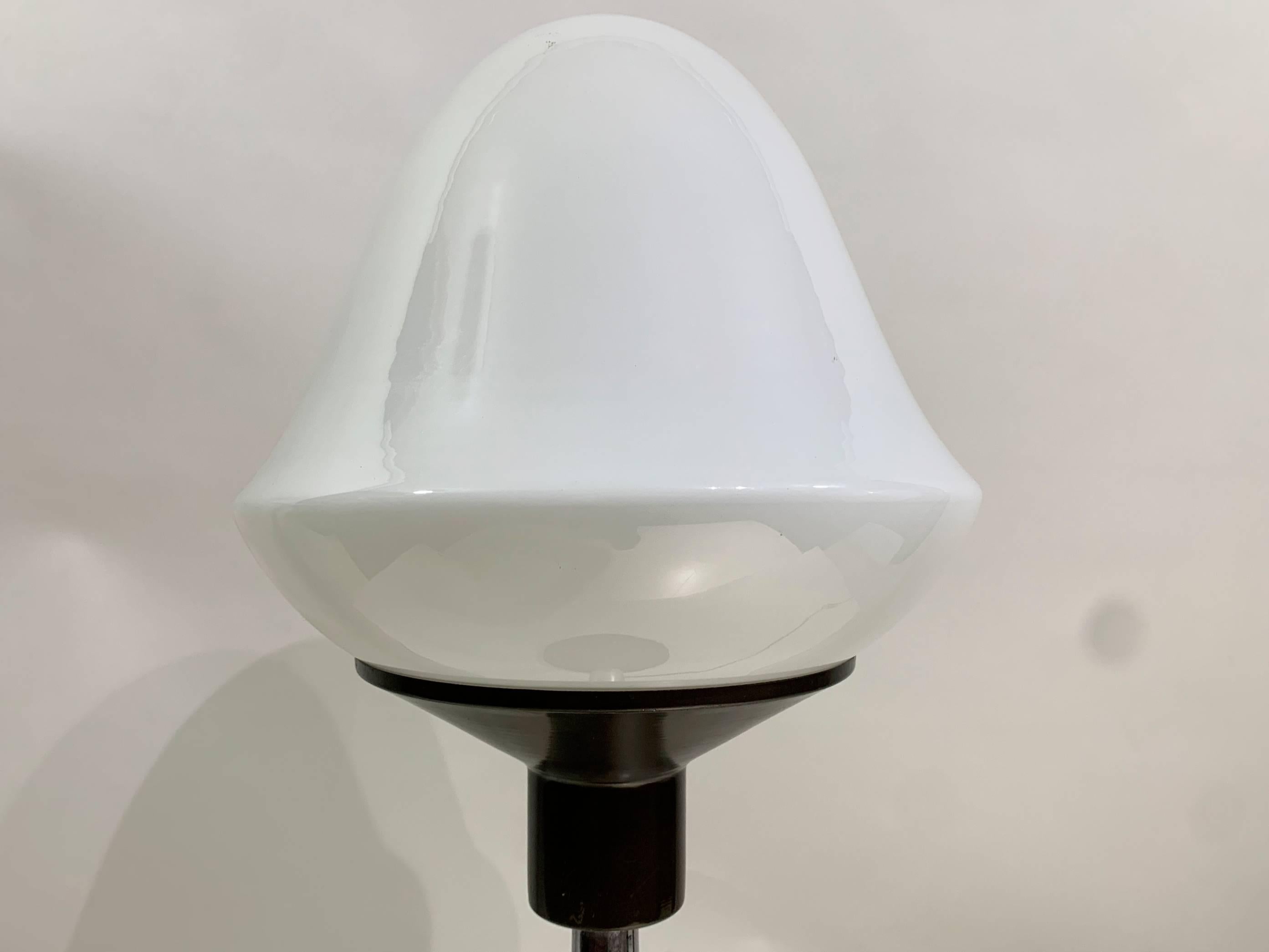 Post-Modern 20th Century Vintage Table Lamp, Milk Glass Shade and Metallic Rod For Sale