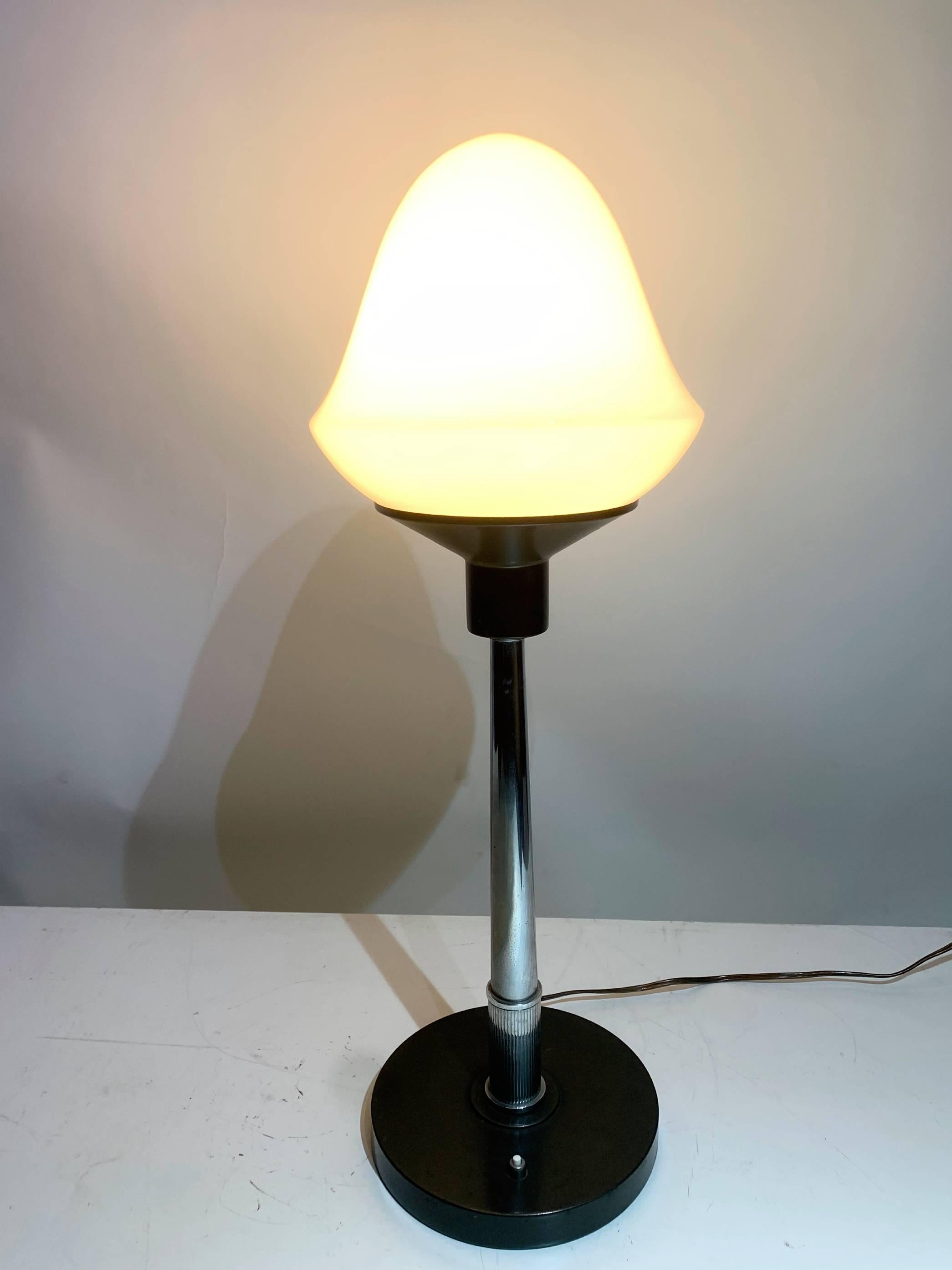 Late 20th Century 20th Century Vintage Table Lamp, Milk Glass Shade and Metallic Rod For Sale