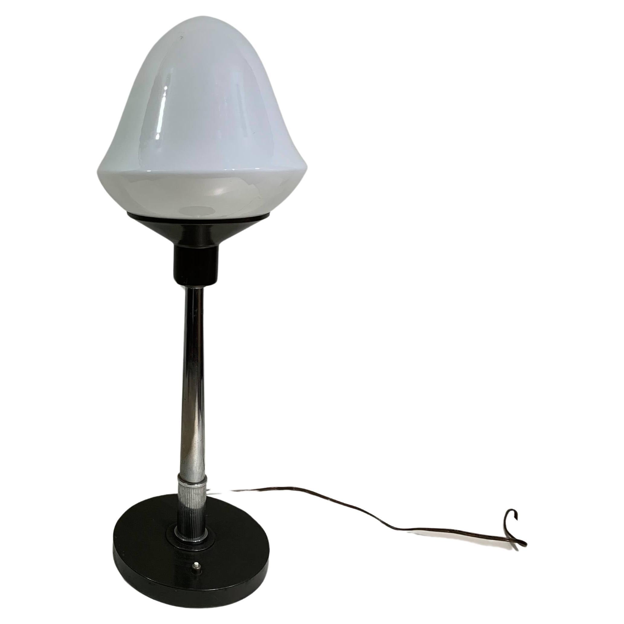 20th Century Vintage Table Lamp, Milk Glass Shade and Metallic Rod For Sale