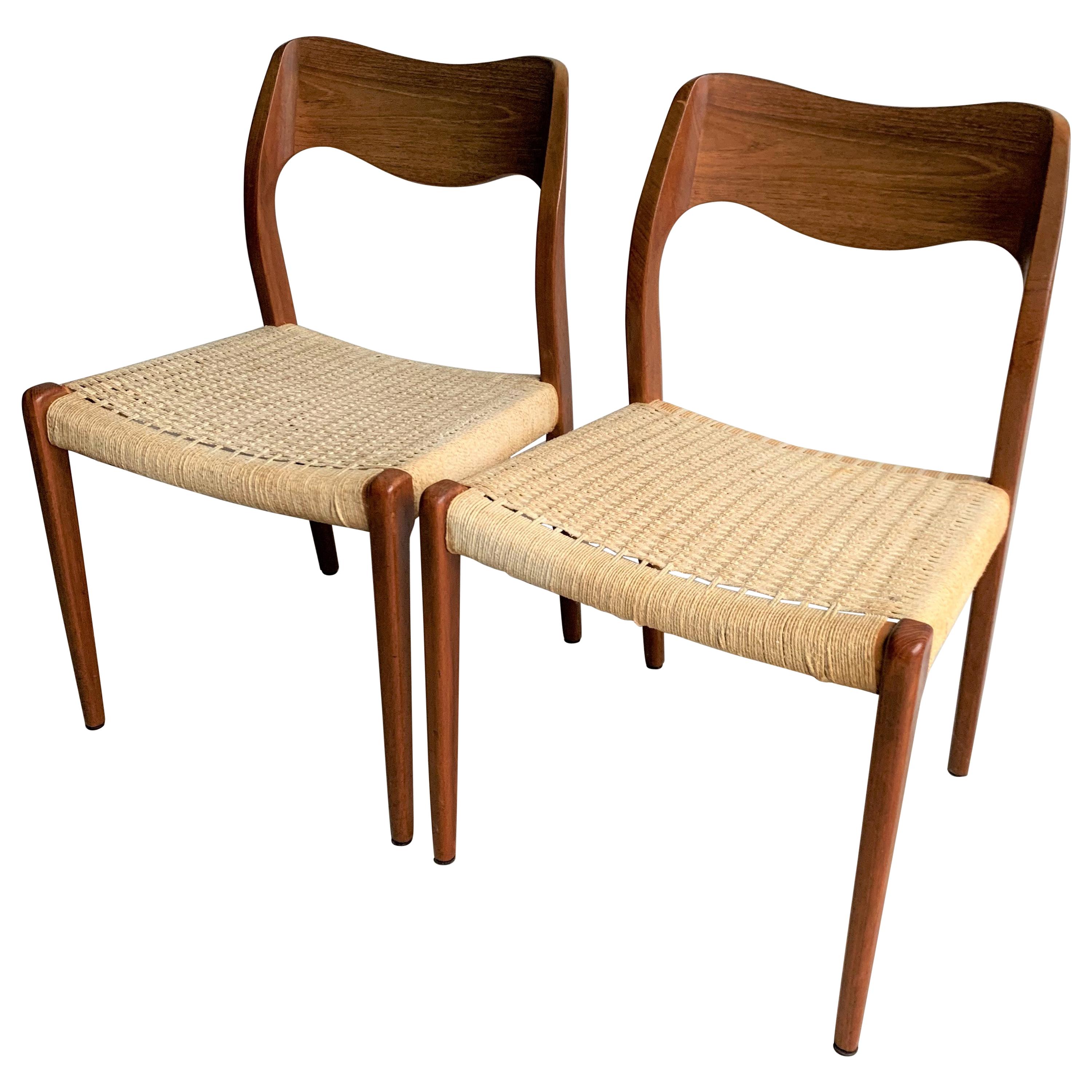 20th Century Vintage Teak Paper Cord No.71 Dining Chairs by Niels O. Møller