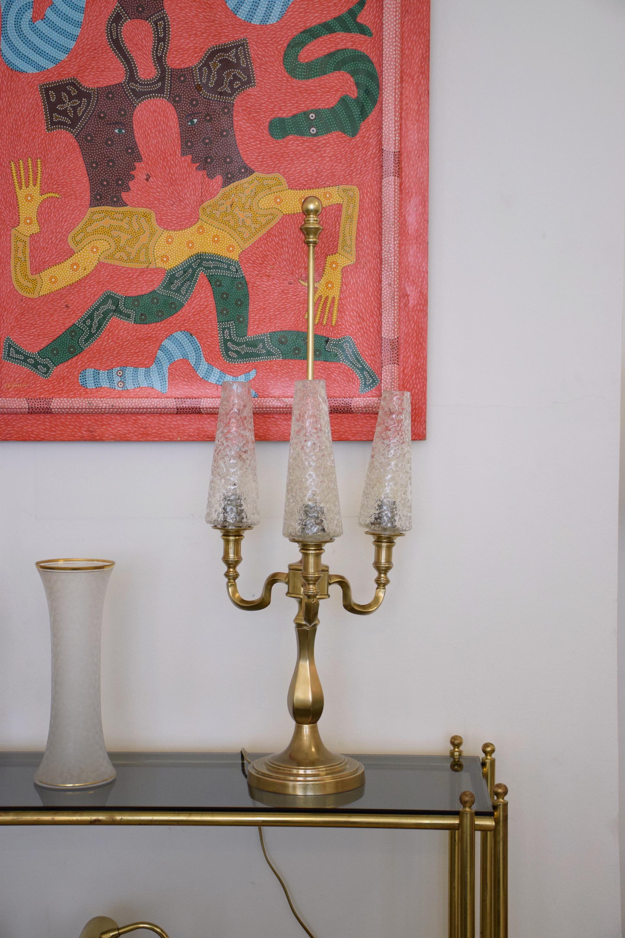 20th Century Vintage Three-Light Brass Table Lamp, 1960s 11