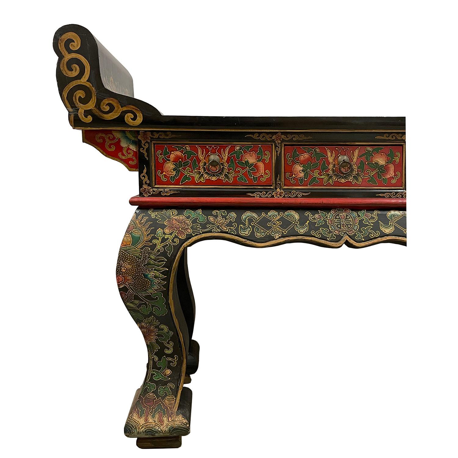 Wood 20th Century Vintage Tibetan Massive Painted Altar Table, Console For Sale