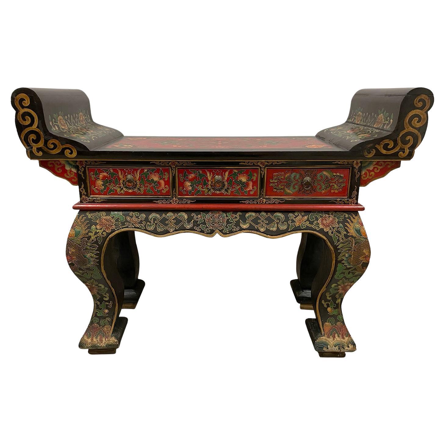 20th Century Vintage Tibetan Massive Painted Altar Table, Console For Sale