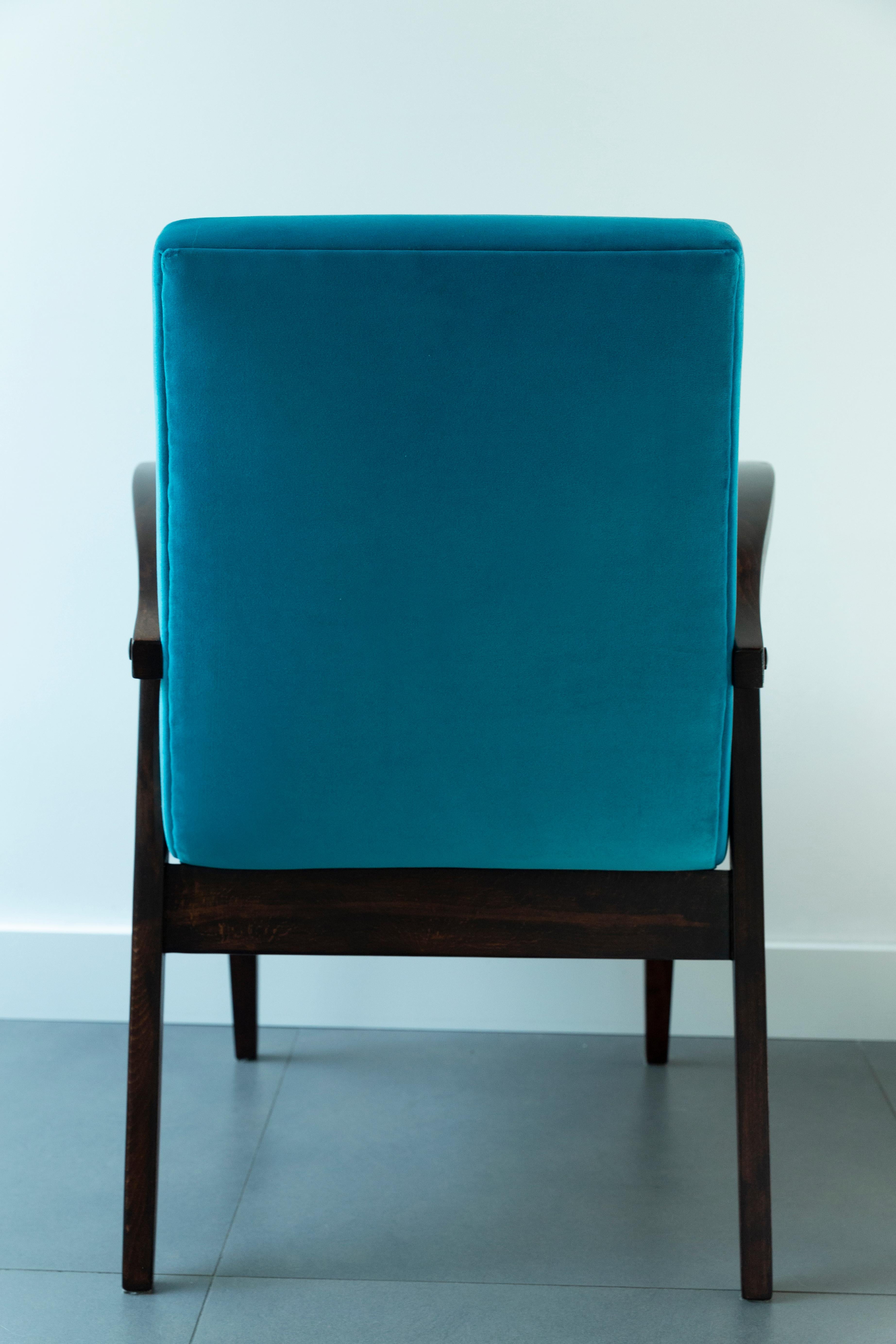 20th Century Vintage Turquoise Blue Armchair by Mieczyslaw Puchala, 1960s For Sale 3