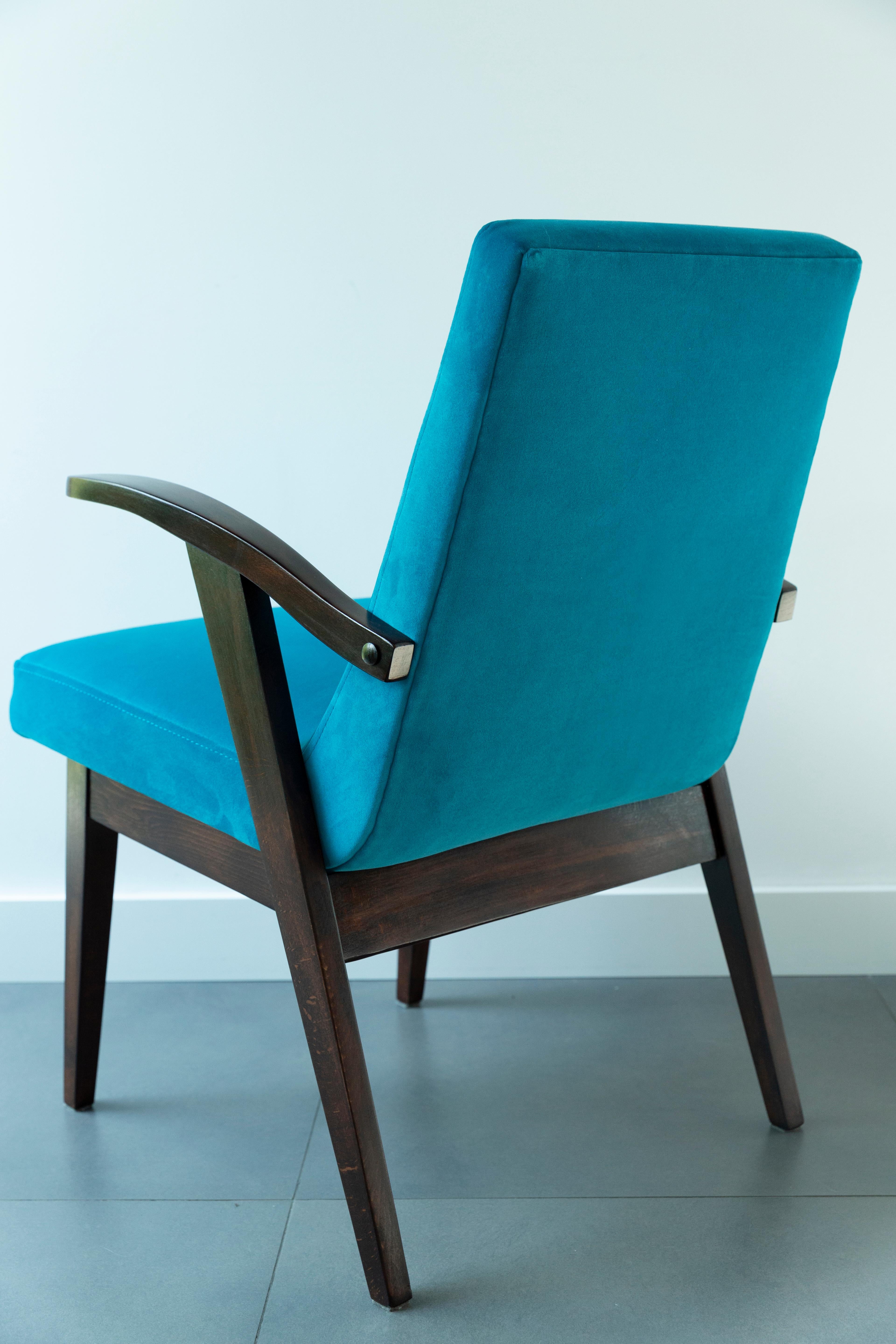 20th Century Vintage Turquoise Blue Armchair by Mieczyslaw Puchala, 1960s For Sale 4