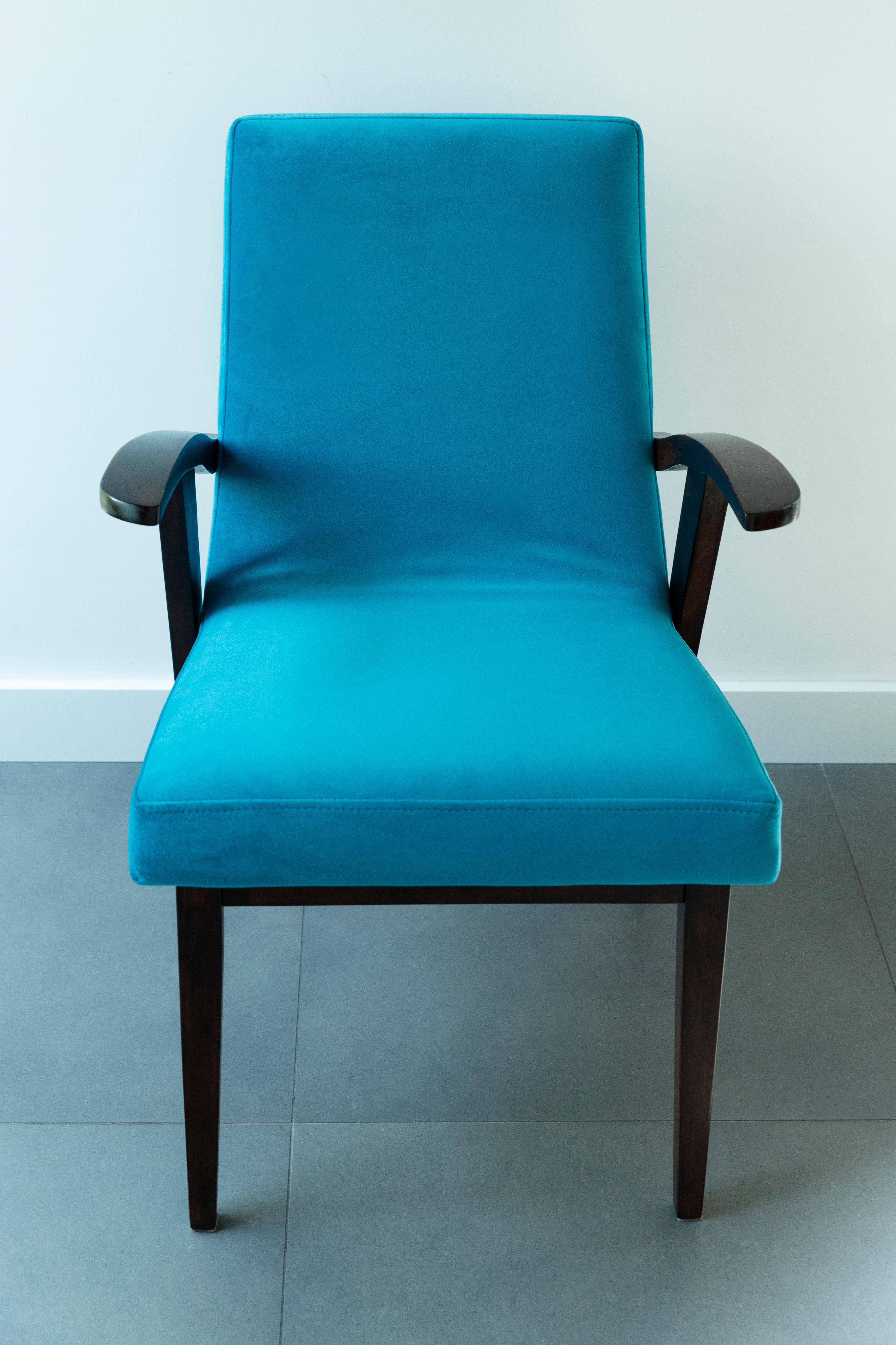 20th Century Vintage Turquoise Blue Armchair by Mieczyslaw Puchala, 1960s For Sale 5